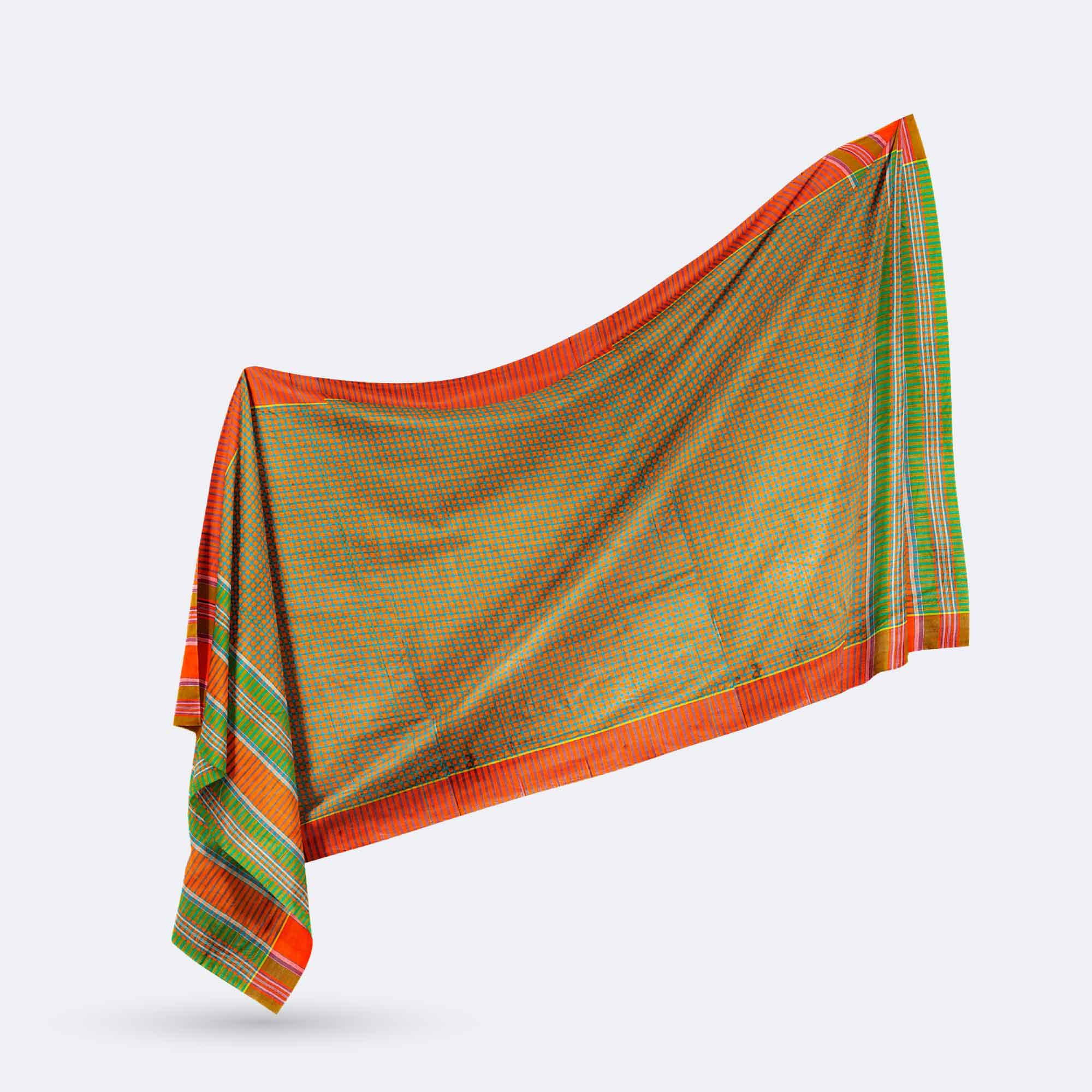 Mustard Yellow & Teal Cotton Gamcha - Top Class