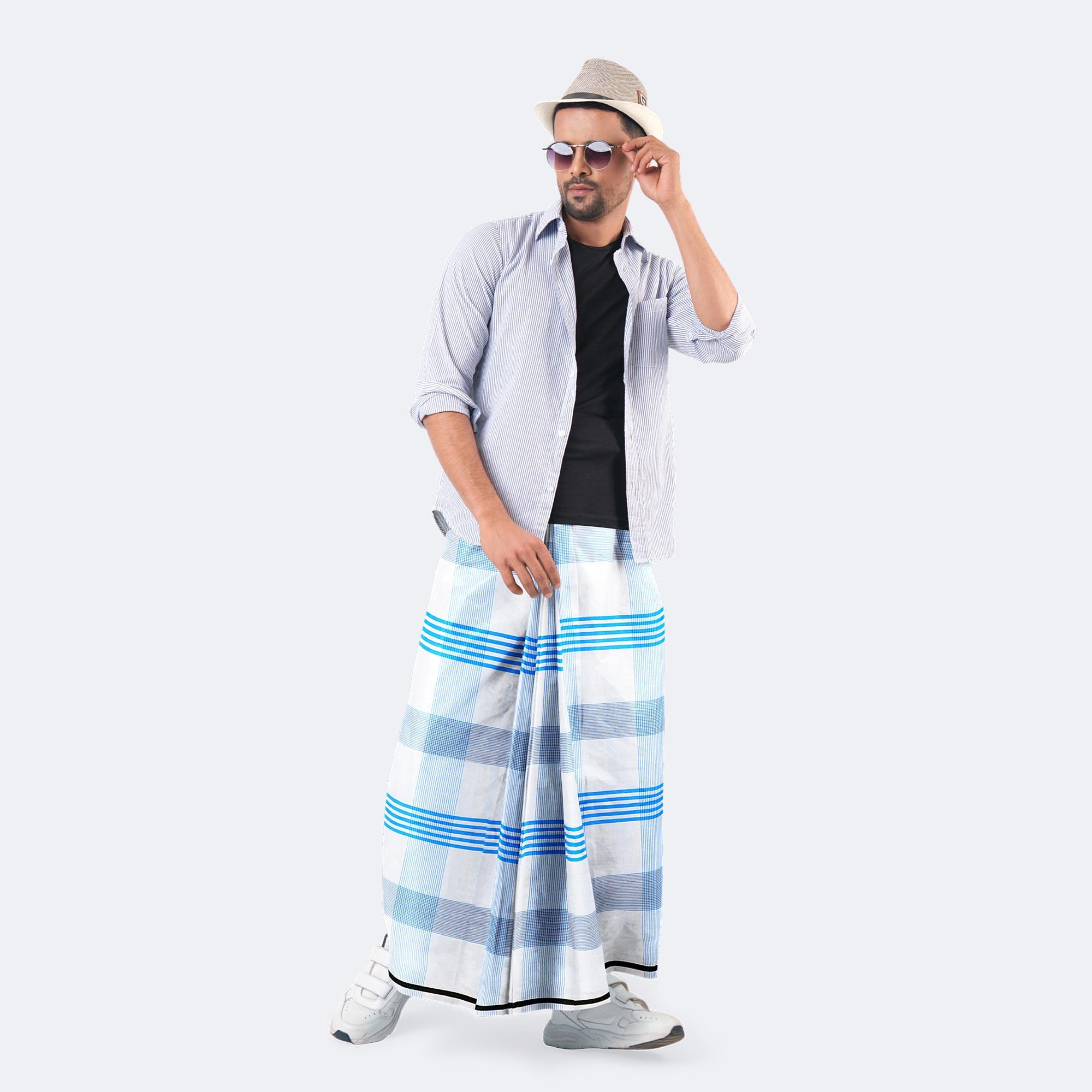 Sky blue Check Cotton Lungi