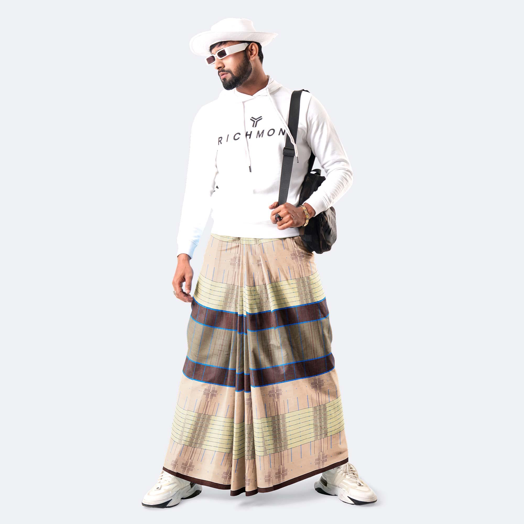 Brownish Taupe & Beige color Cotton Lungi - Beautiful