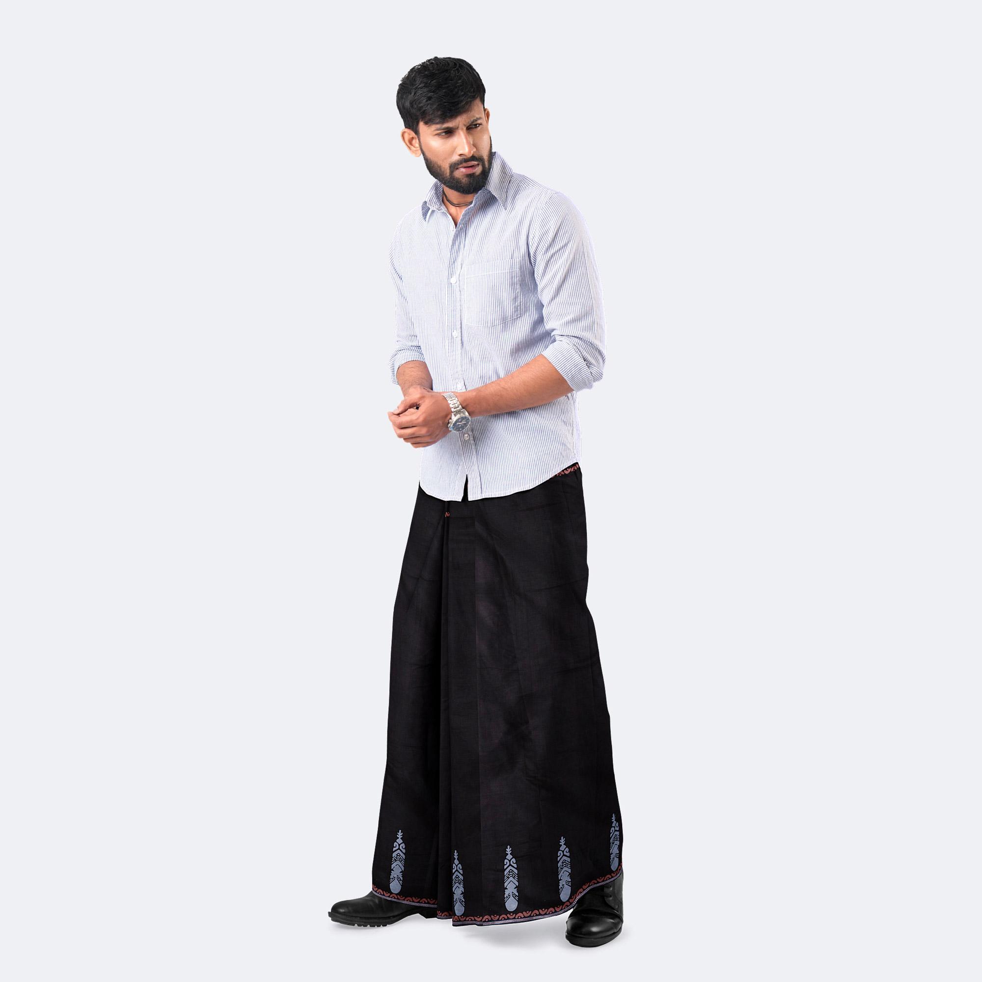Black Color Solid Cotton Lungi - Bikkhato | MIAH