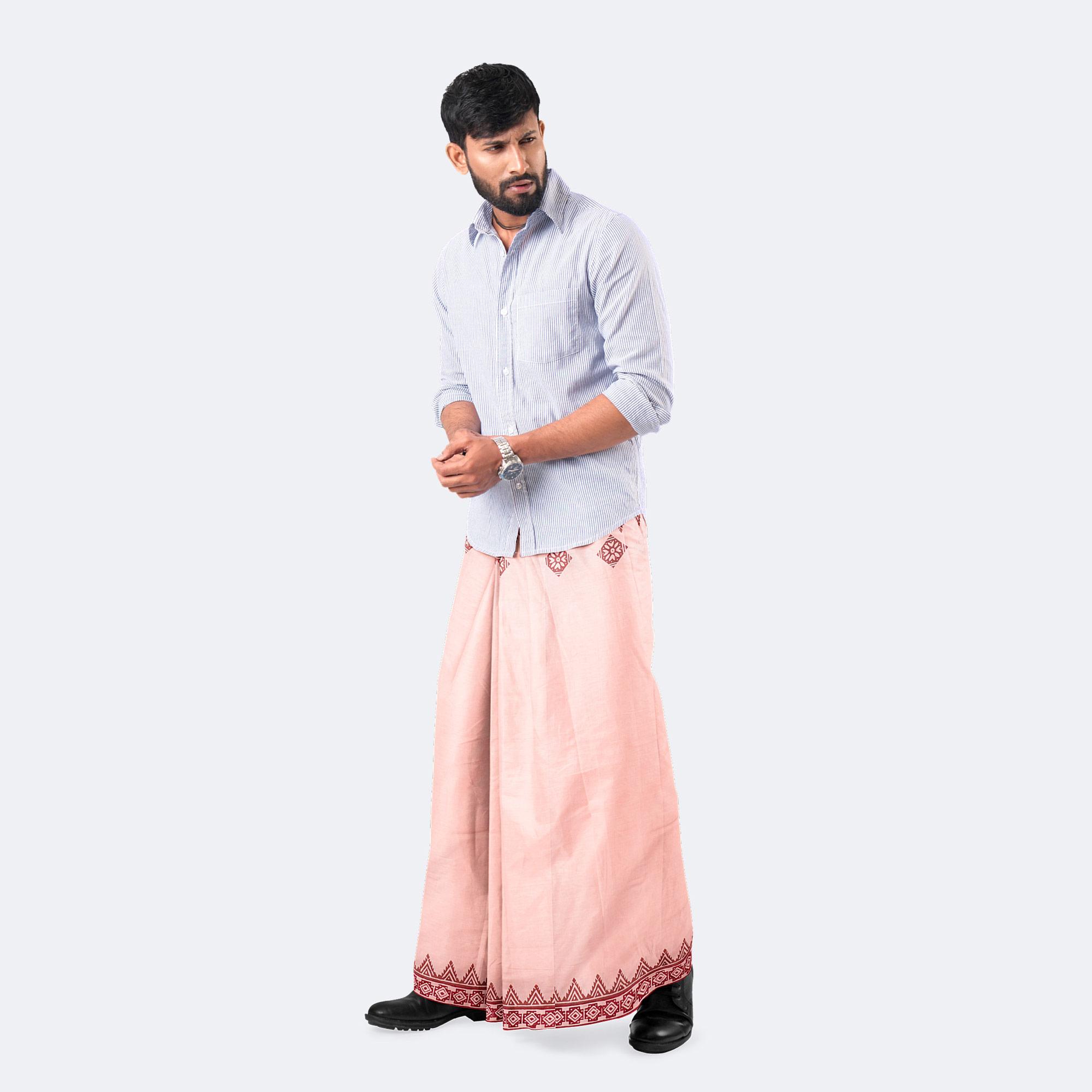 Peach Pink Cotton Lungi - Bikkhato