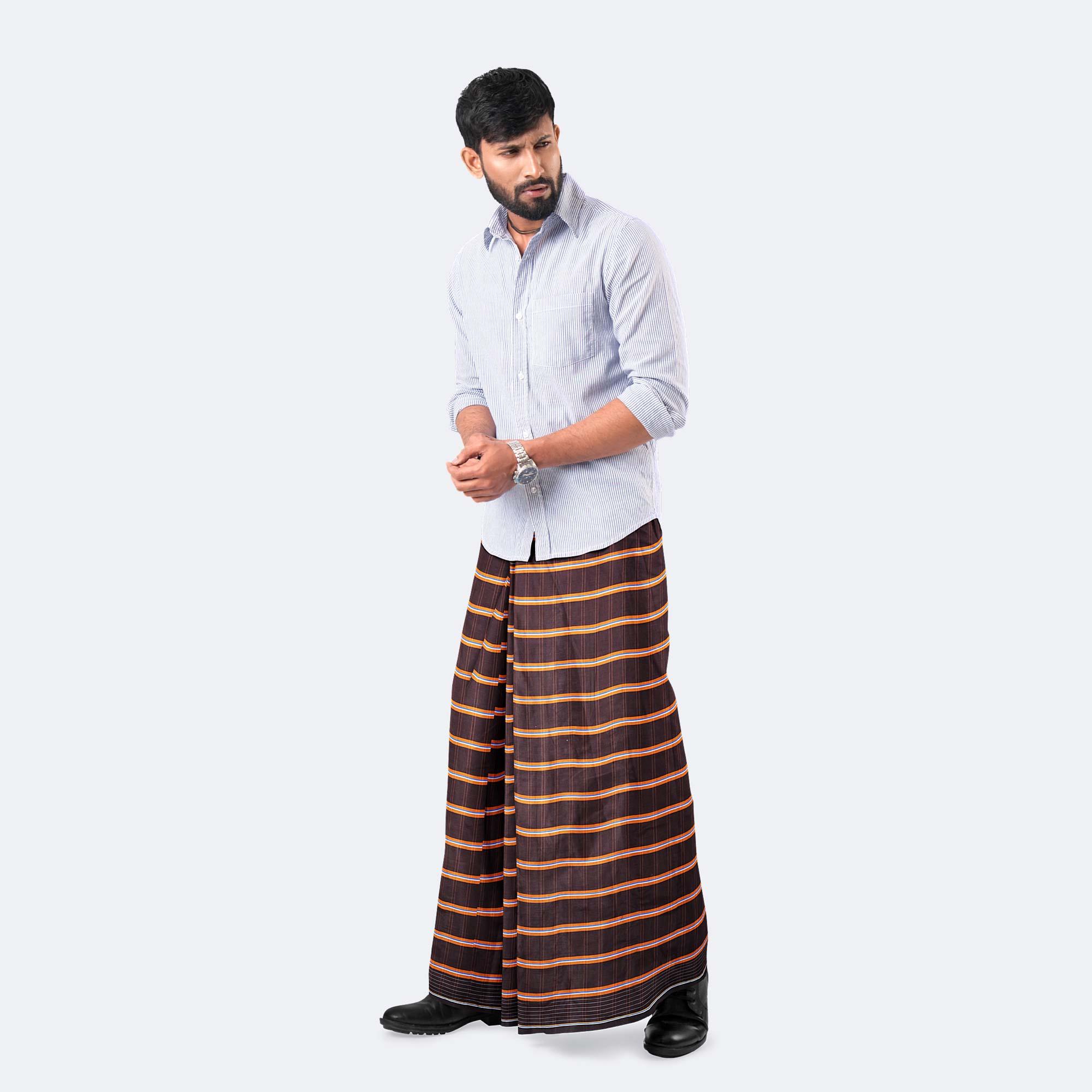 Brown Stripe Lungi - Borno Mala