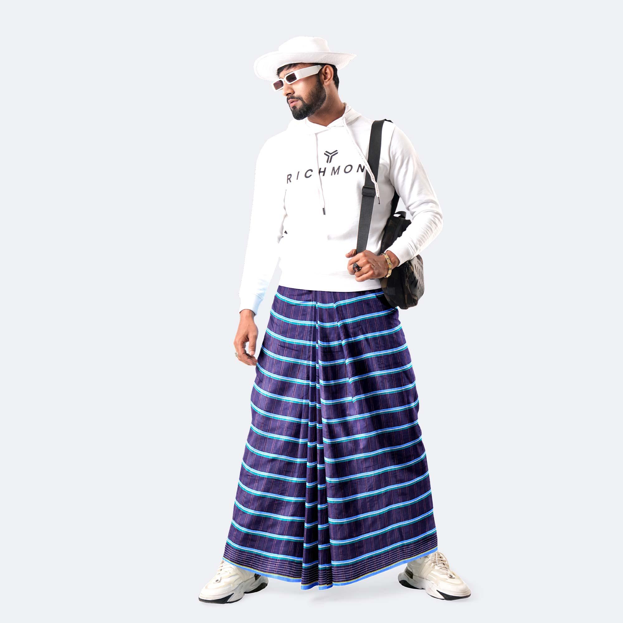 Deep Navy Stripe Lungi - Borno Mala
