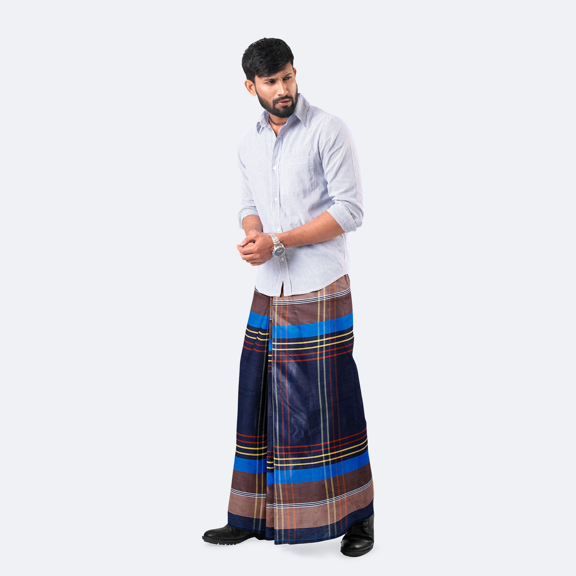 Multicolor Stripe & Check Cotton Lungi - Crown