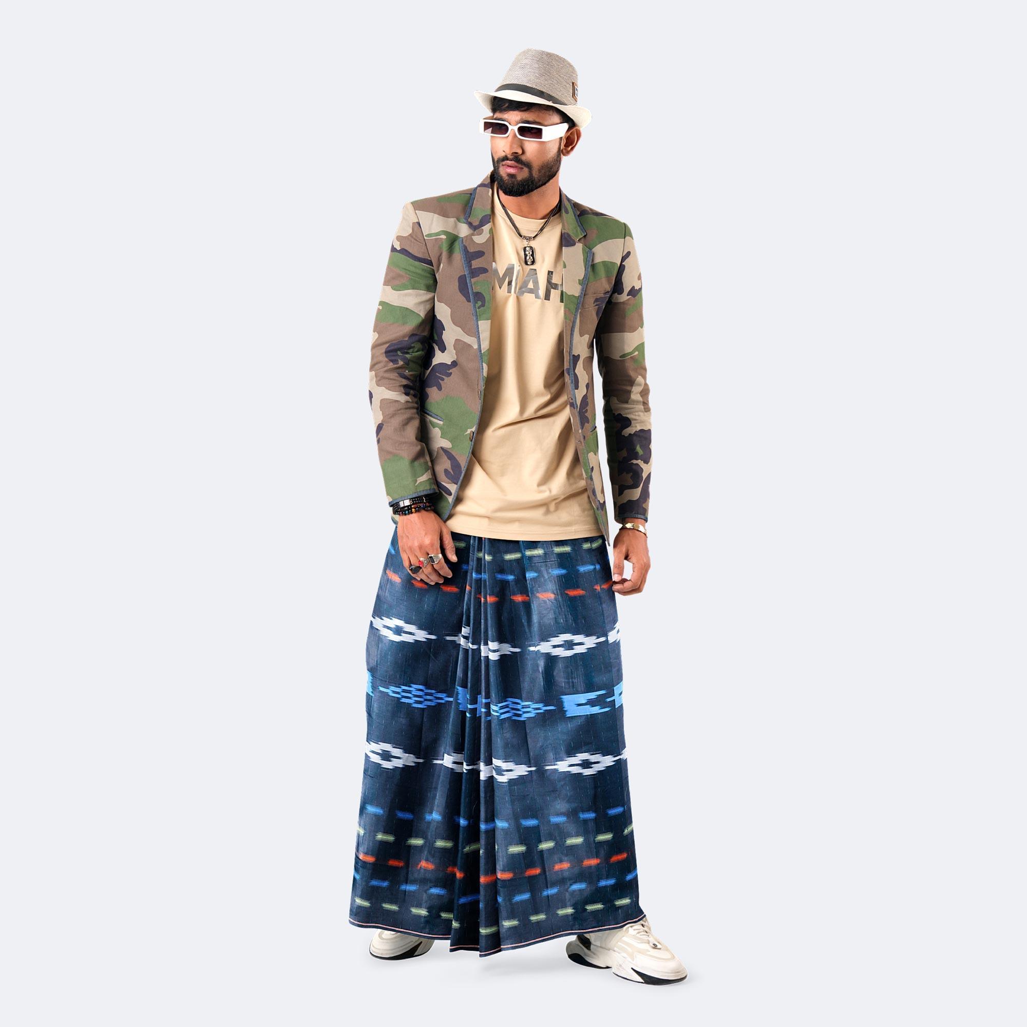 Deep Navy Pattern Lungi - Crown
