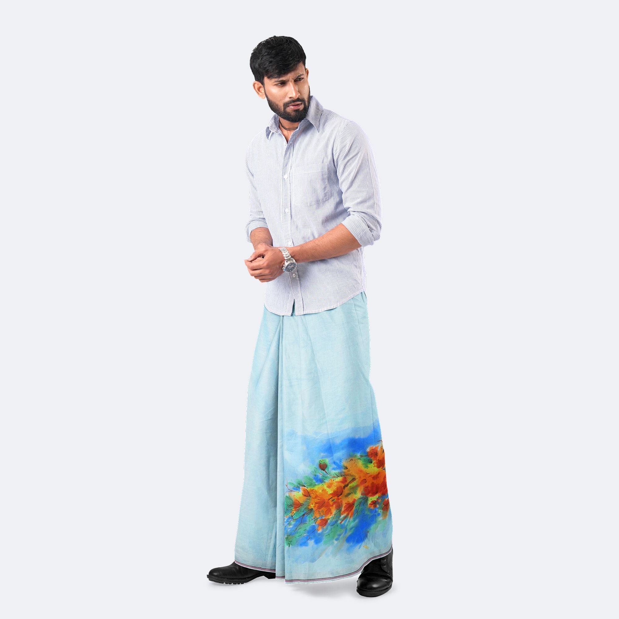 Sky & Flower Design art  Lungi - Latest