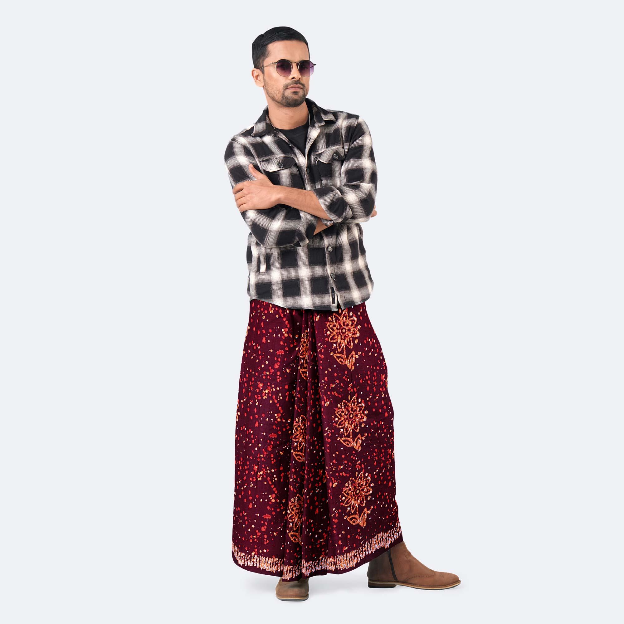 Red Printed Lungi - Modhumoti
