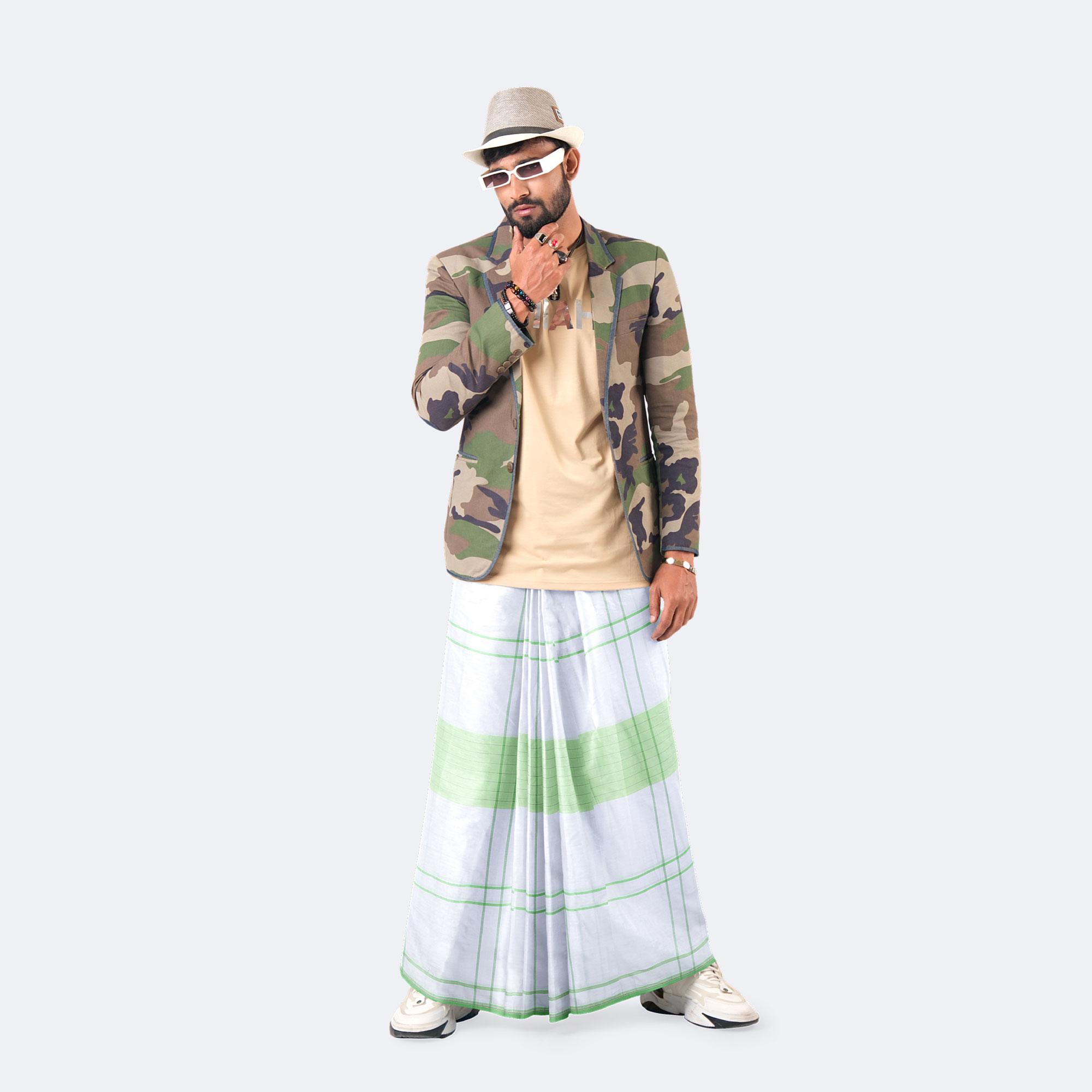 Green Mist Cotton Lungi - Moti Mala