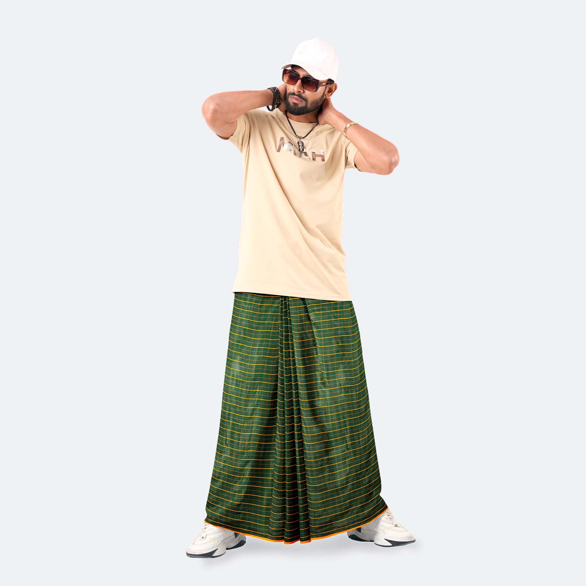 Olive Classic Grid Lungi -Rotno  Mala