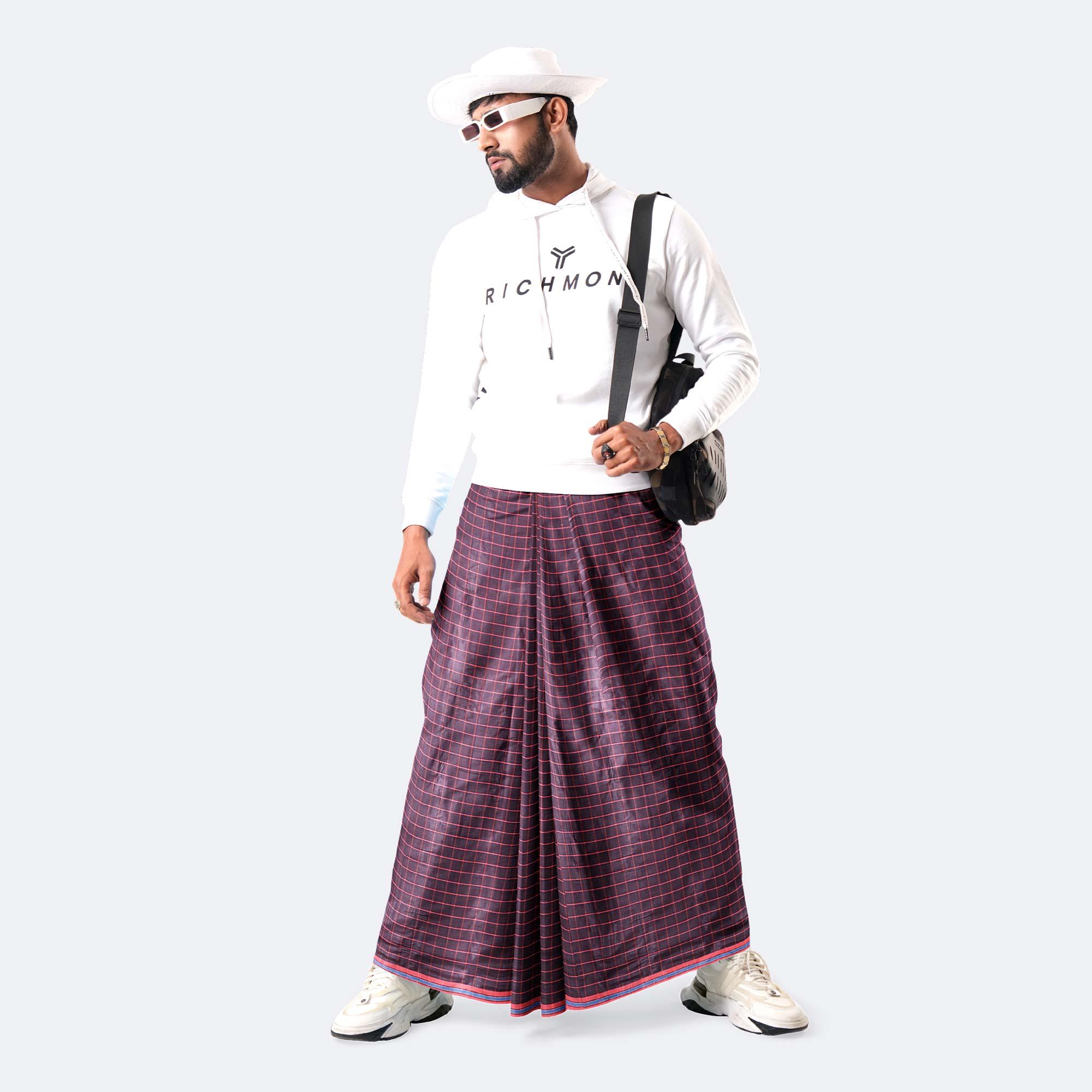 Berry Mist Check Lungi -Rotno  Mala