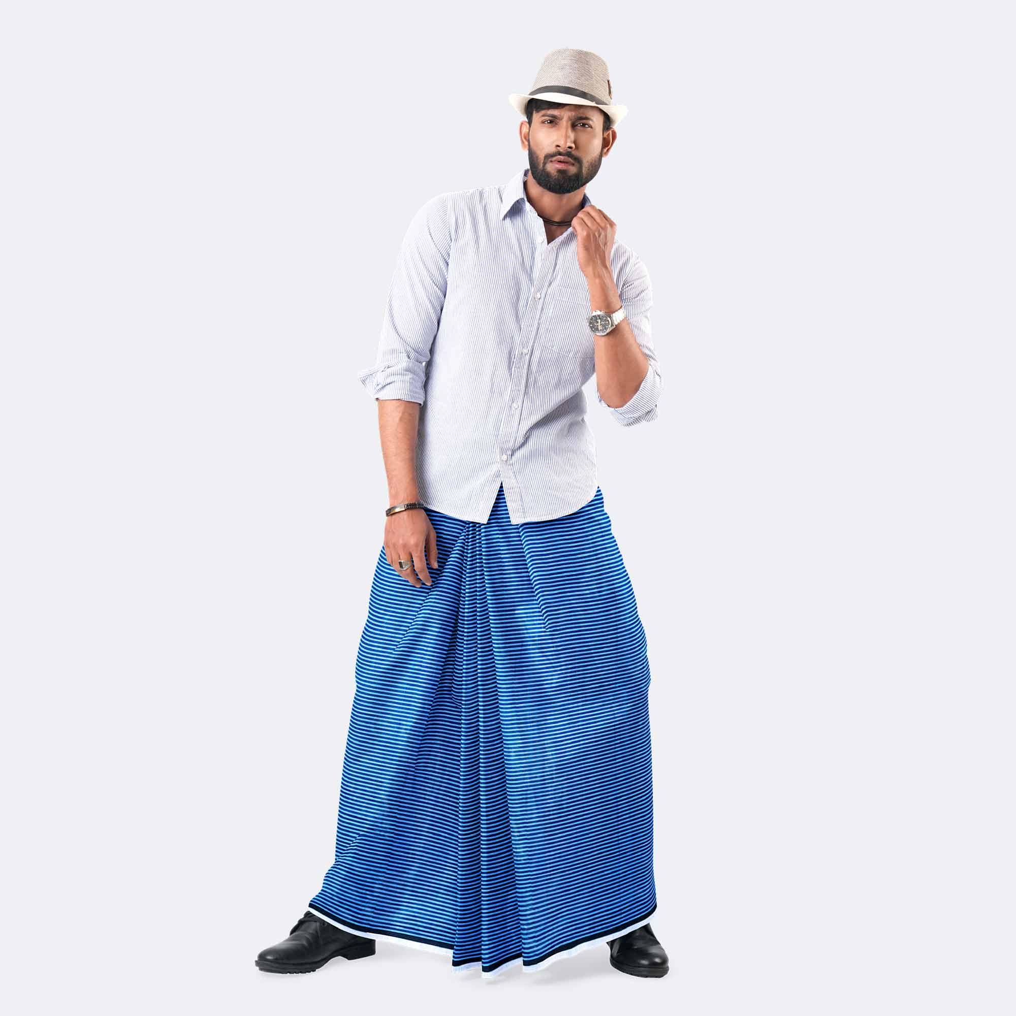 Vibrant Medium Blue Color Lungi - Torongo