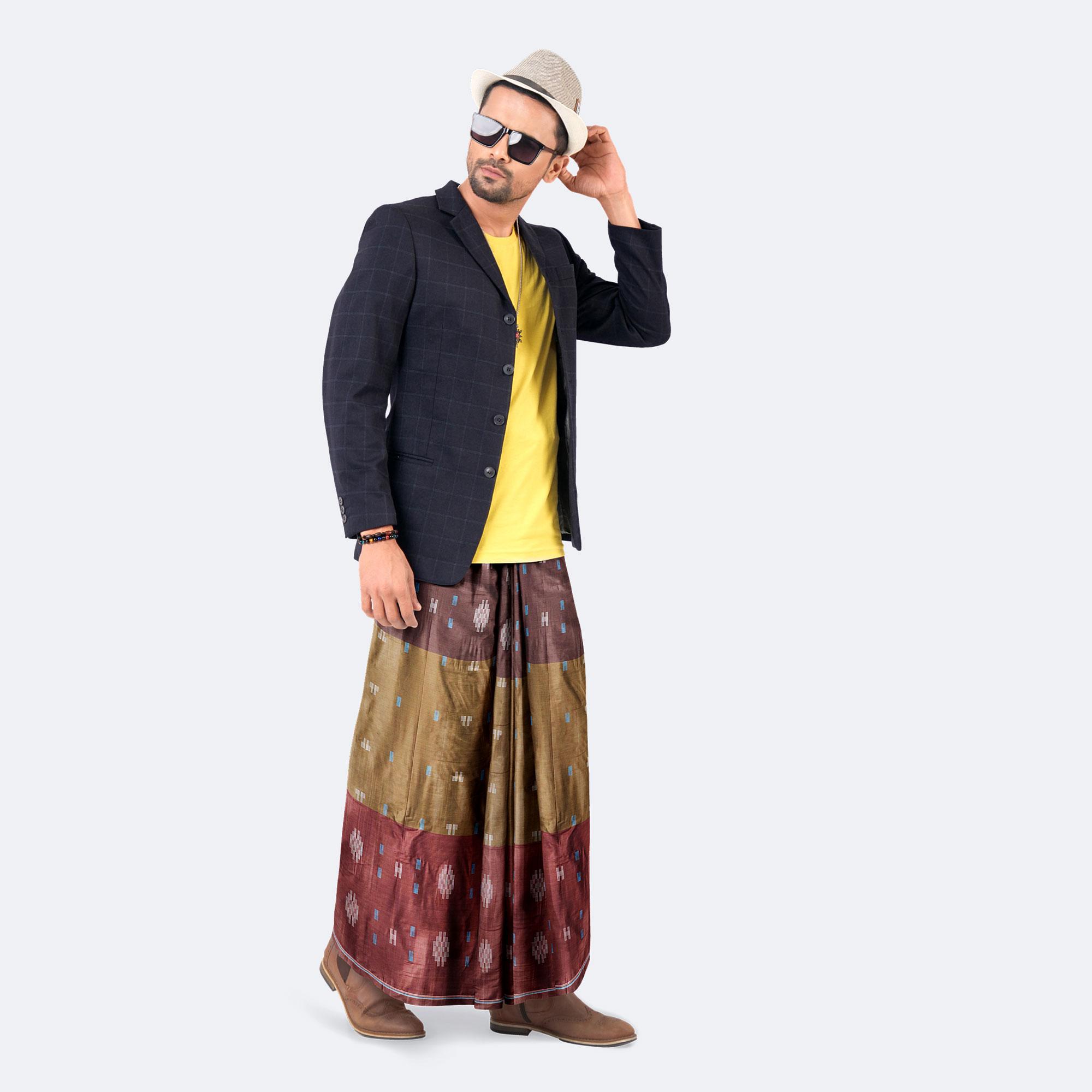 Olive Maroon Dobby Lungi - Udyog
