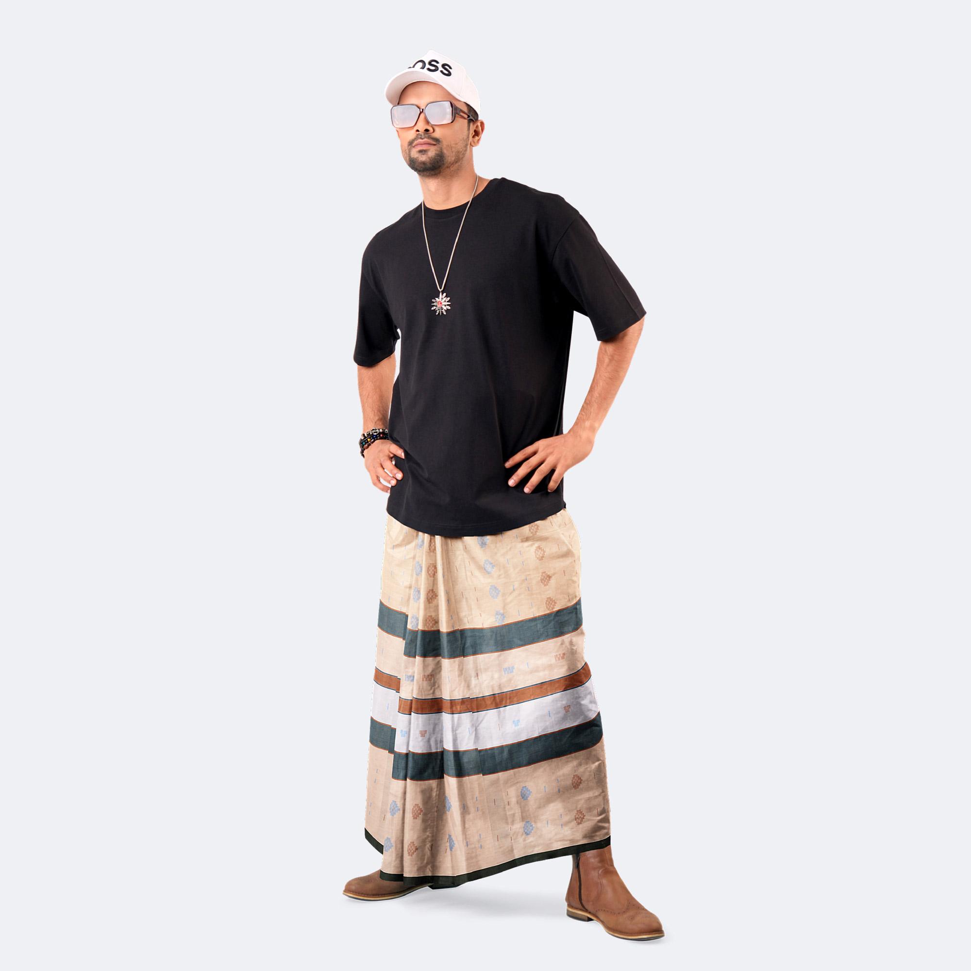 Classic Multi stripe Beige Lungi - Beautiful | MIAH