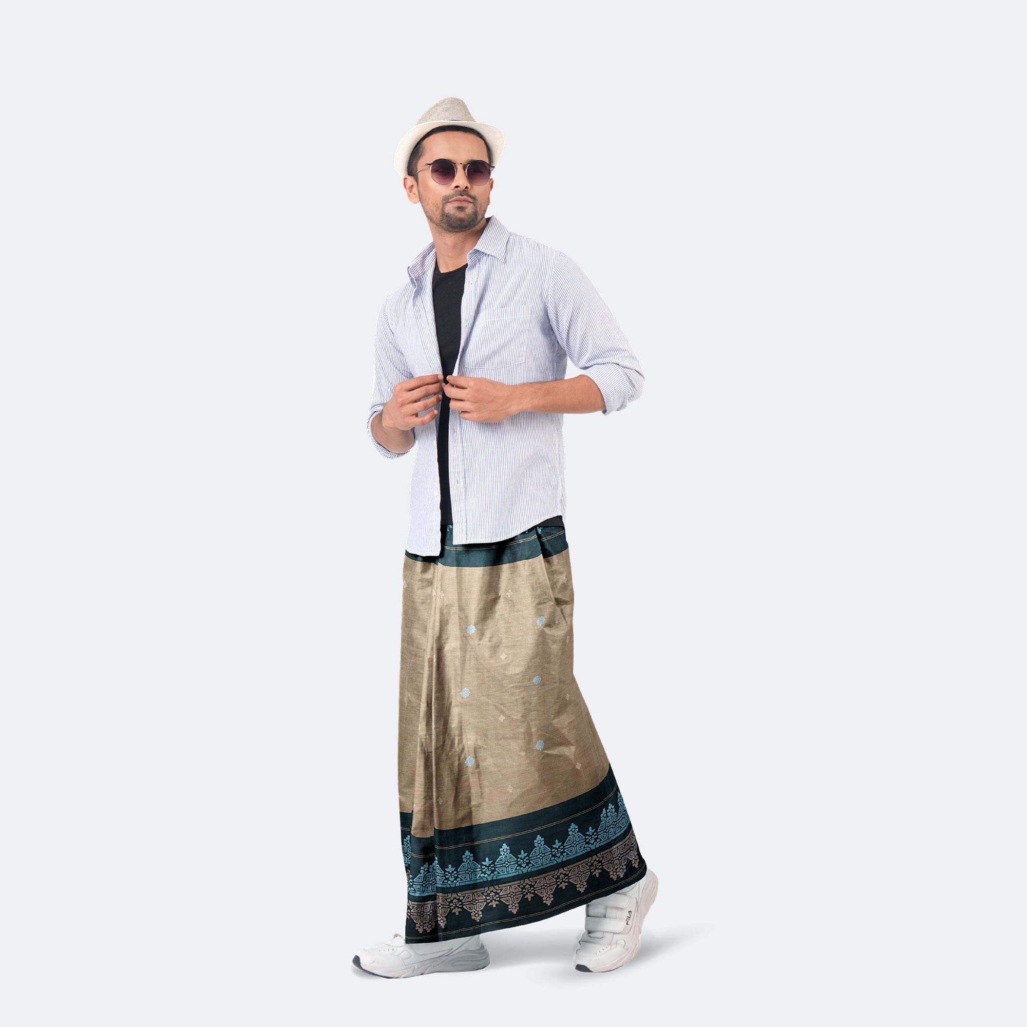Earth Tone Blue Print Lungi – Perfect | MIAH