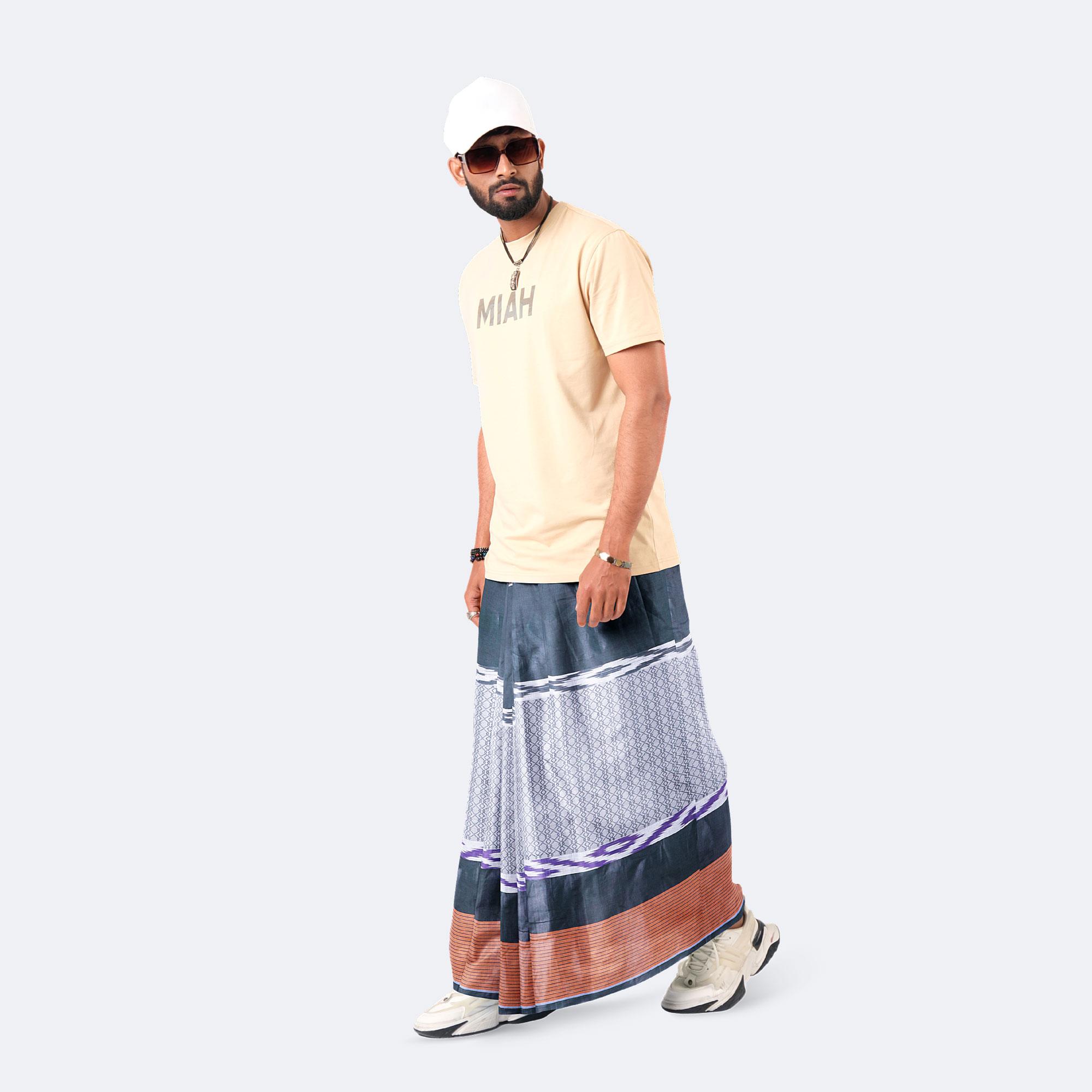 Charcoal Geo Stripe Lungi – Prachurjo | MIAH