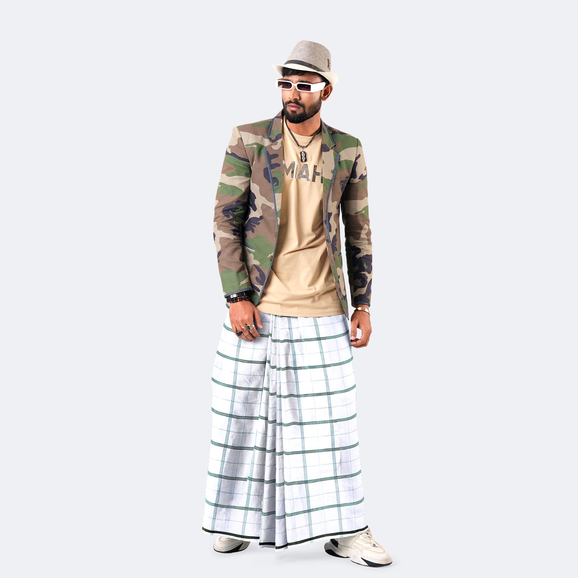 Forest Grid White Check Lungi - Saz Bilash | MIAH
