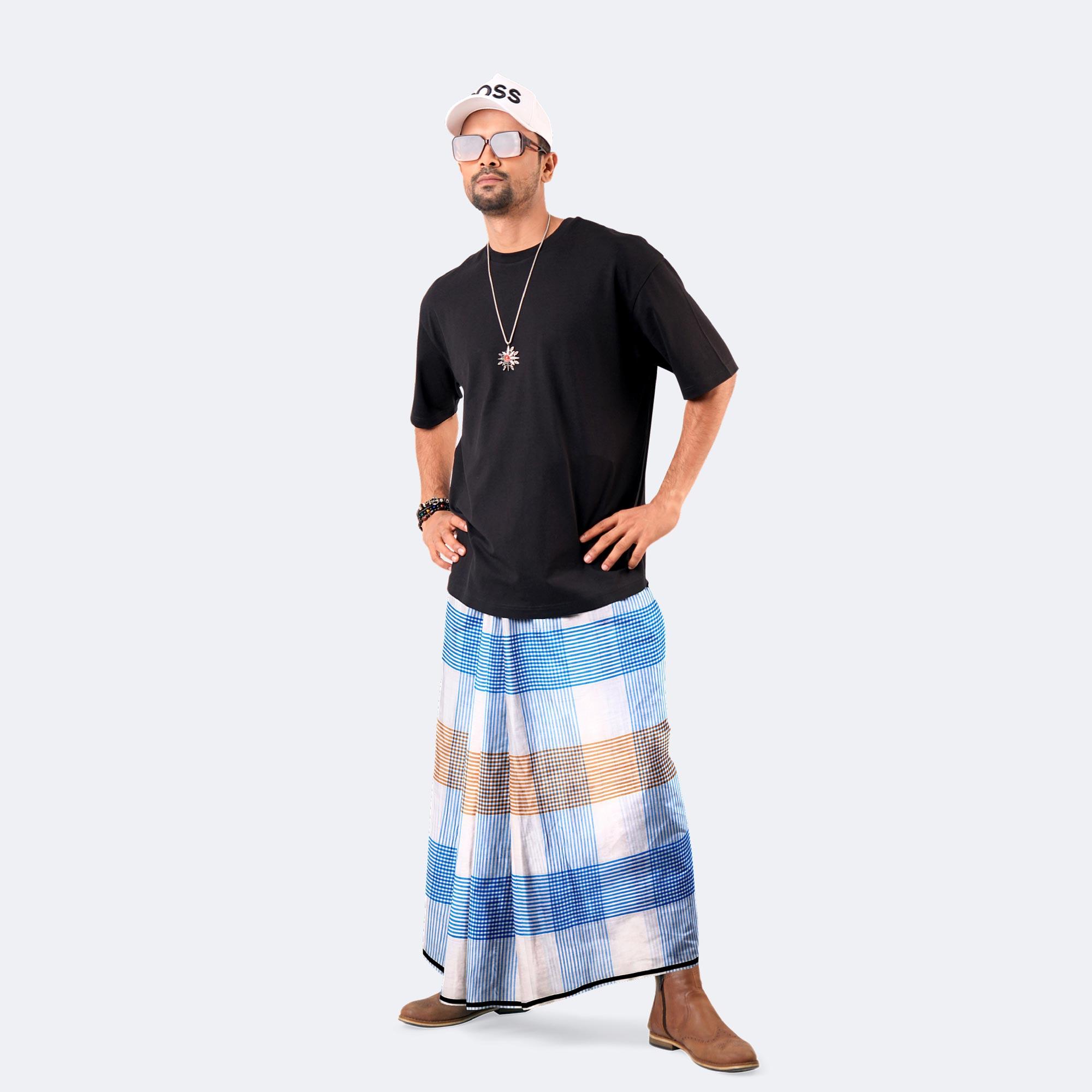 Vibrant Blue Check Lungi - Saz Bilash | MIAH