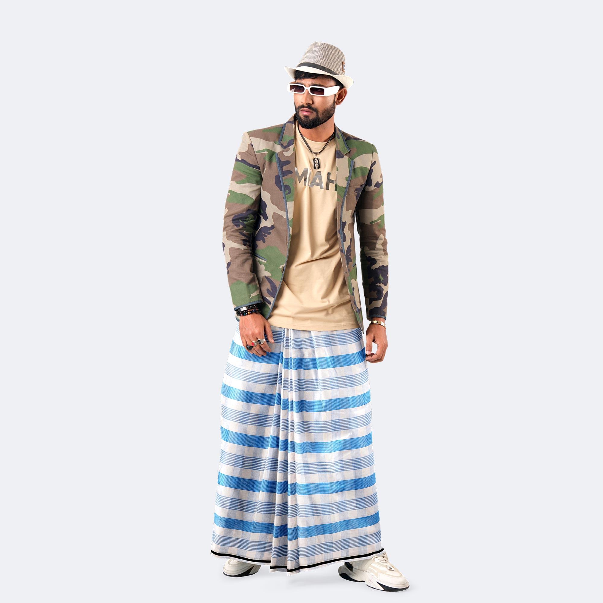Classic Blue Check Lungi - Saz Bilash | MIAH