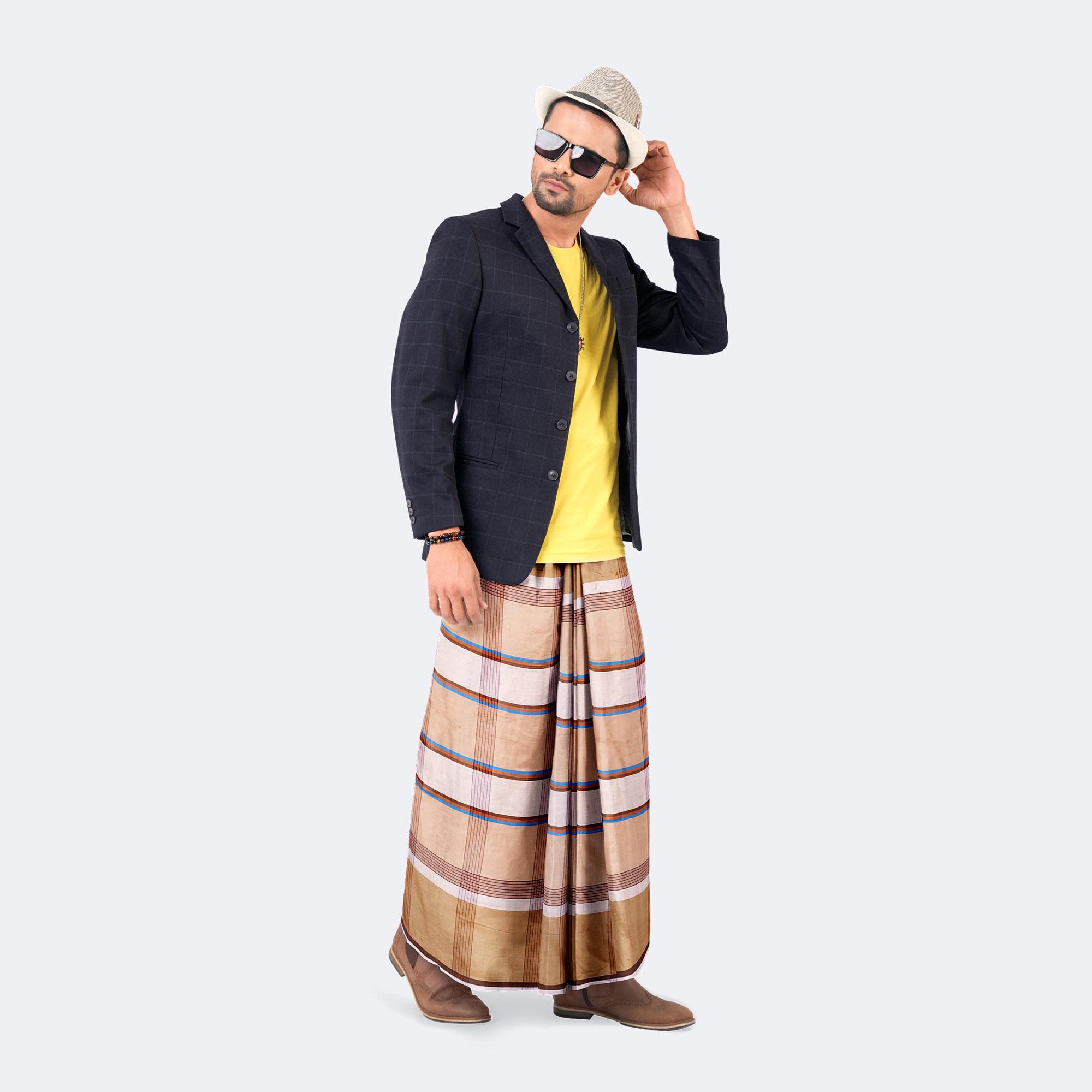 Warm Beige Check Lungi – Showkhin | MIAH