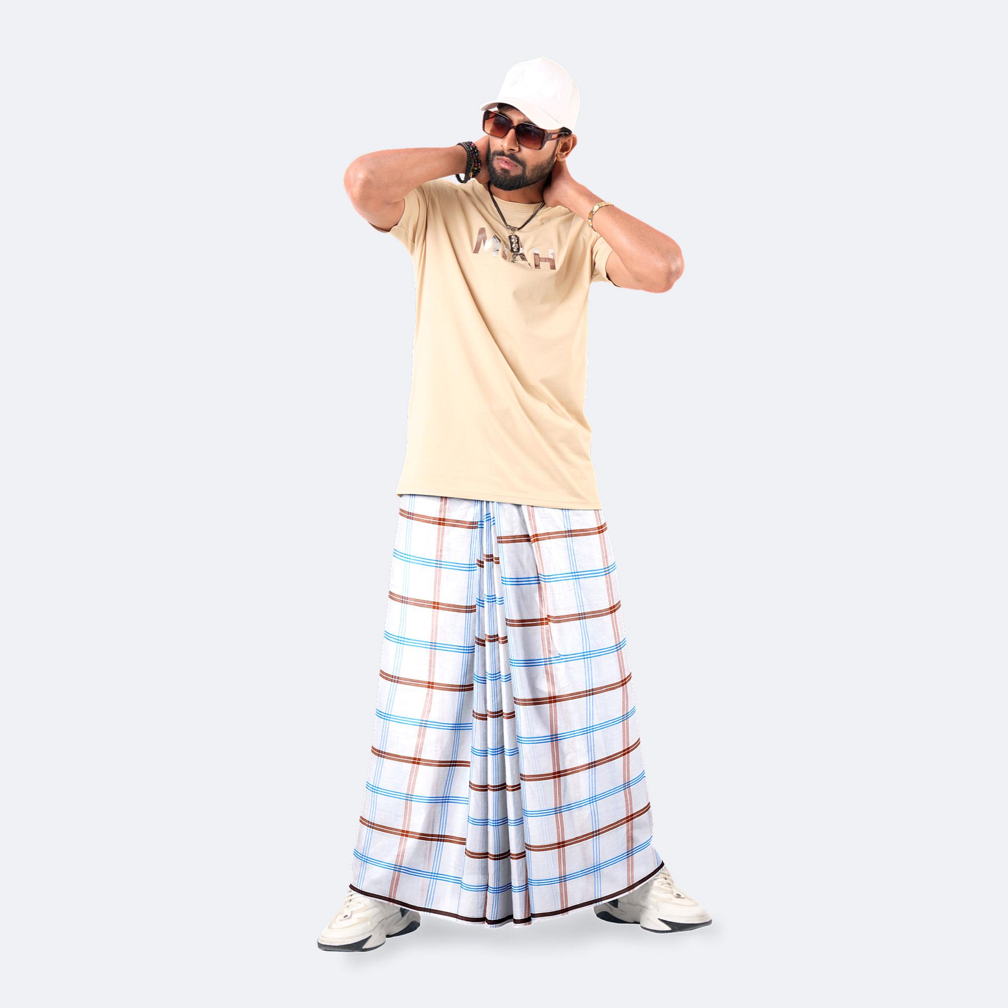 Classic White & Blue Check Lungi – Showkhin | MIAH
