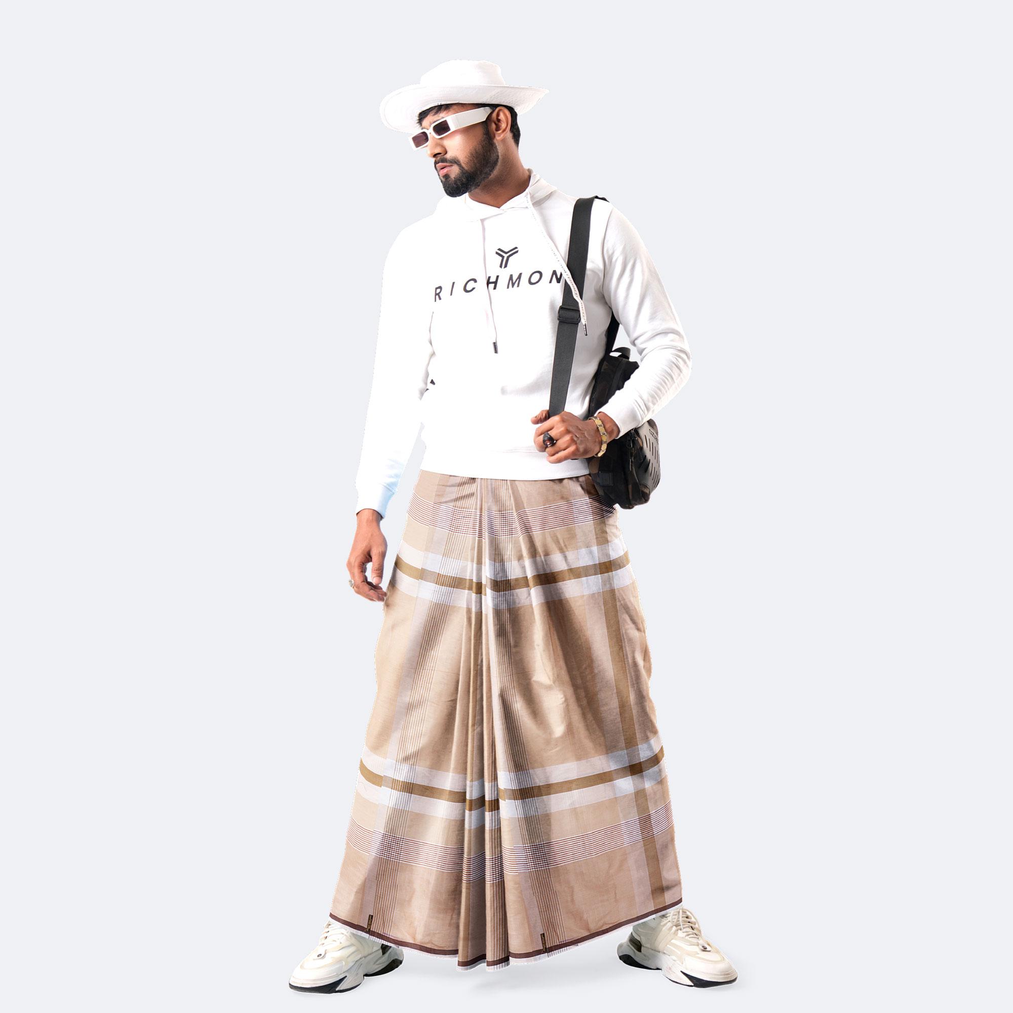 Soft Beige Check Lungi – Showkhin | MIAH
