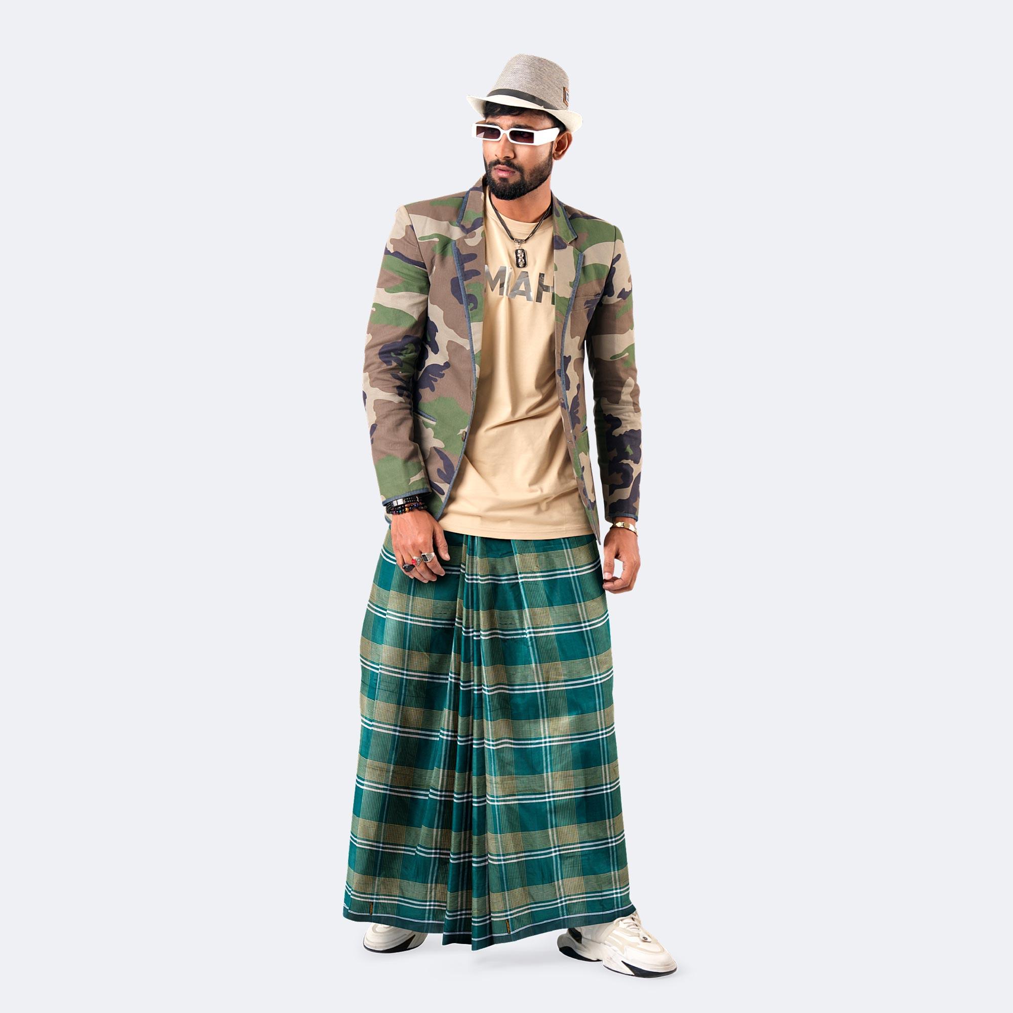 Moss Green Check Lungi – Showkhin | MIAH