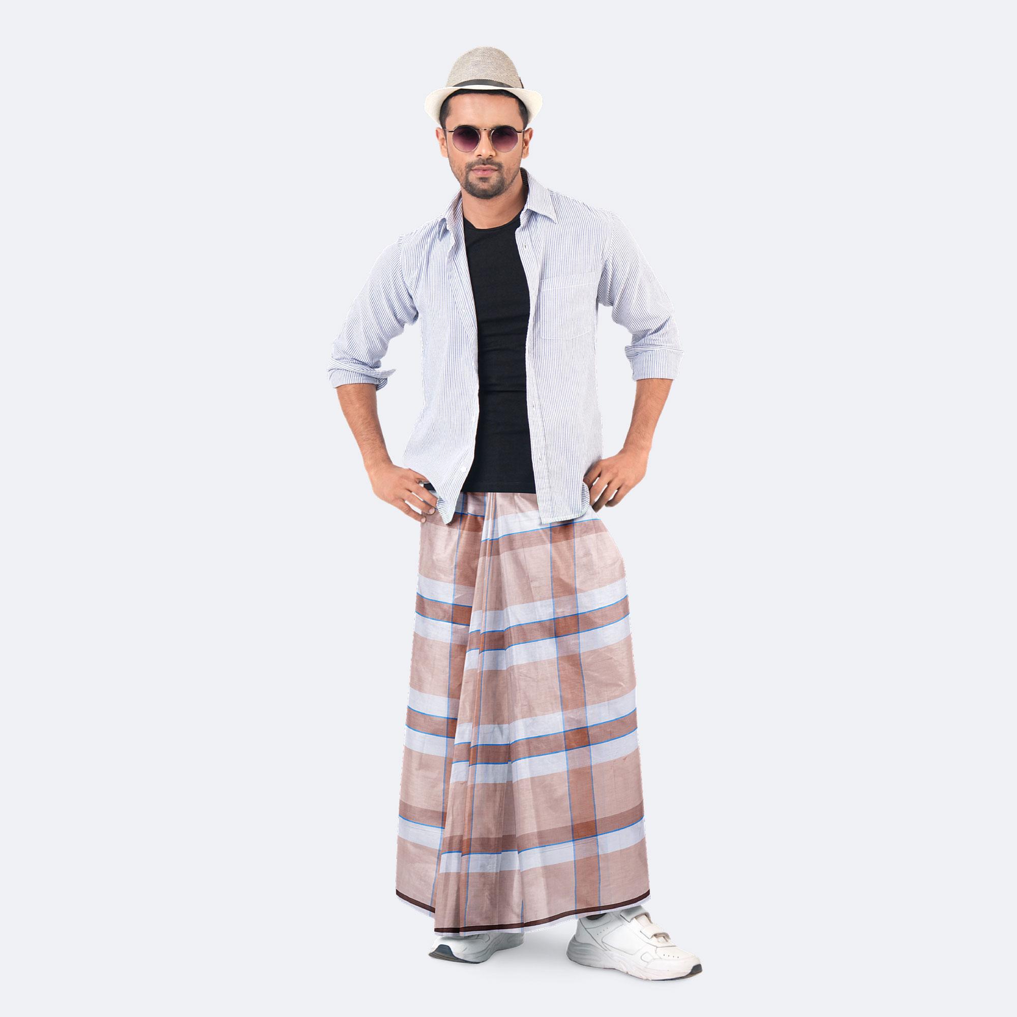 Soothing Beige Check Lungi – Showkhin | MIAH