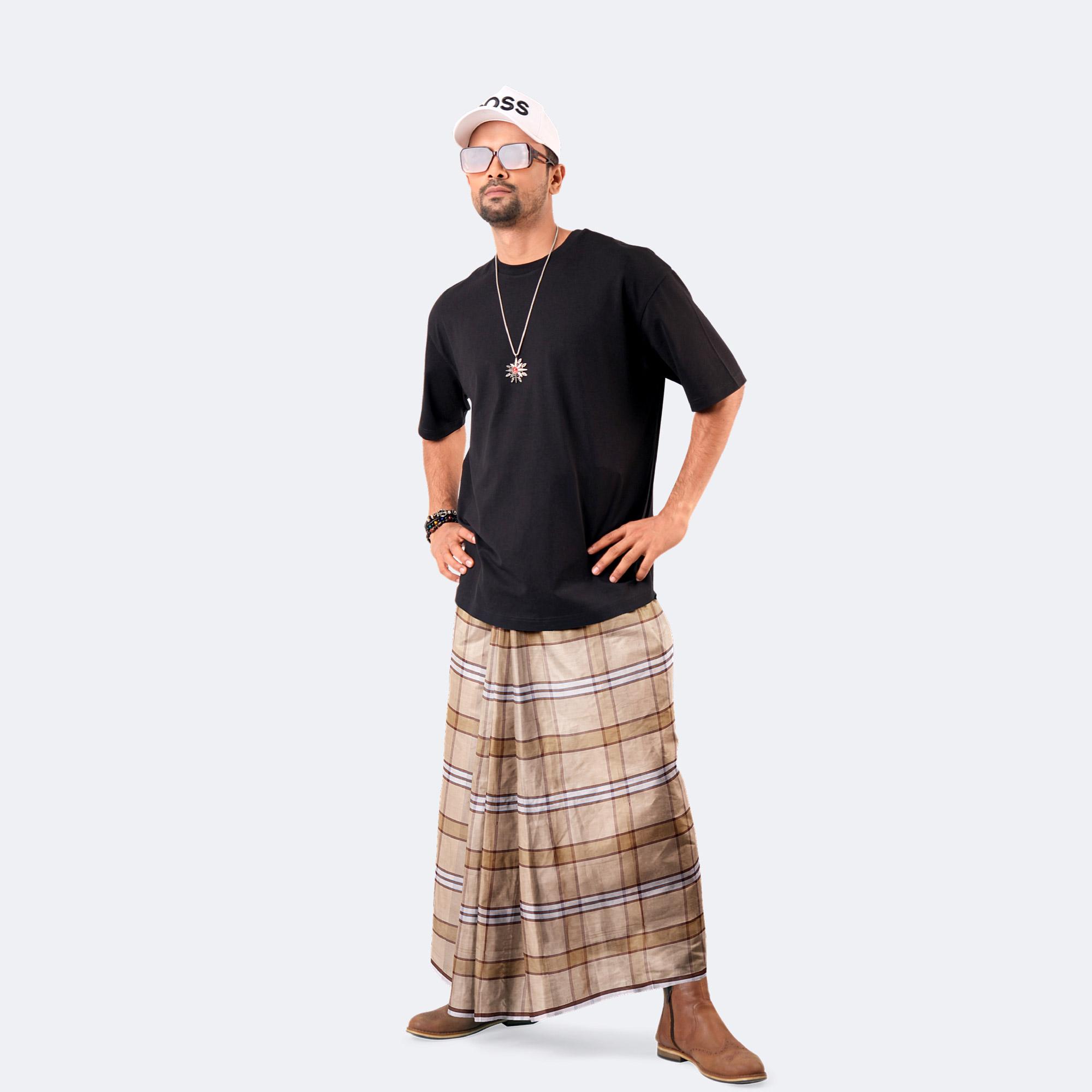 Trendy Soft Beige Check Lungi – Showkhin | MIAH