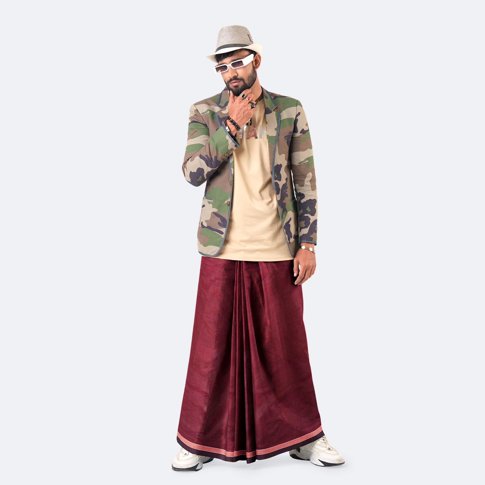 Men’s Classic Solid Maroon Cotton Lungi - Ashapurno