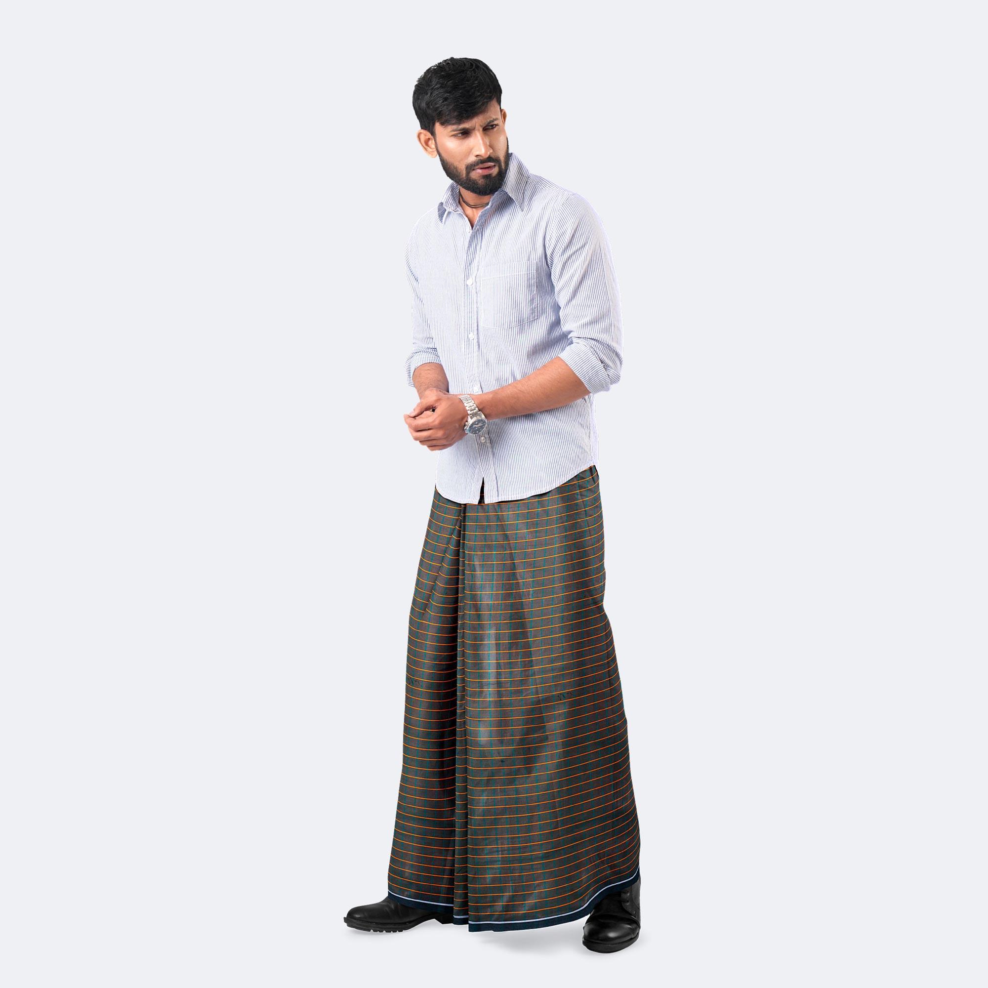 Stripe-check 100% Cotton Lungi  - Multicolor With Traditional Wear - Showkhin