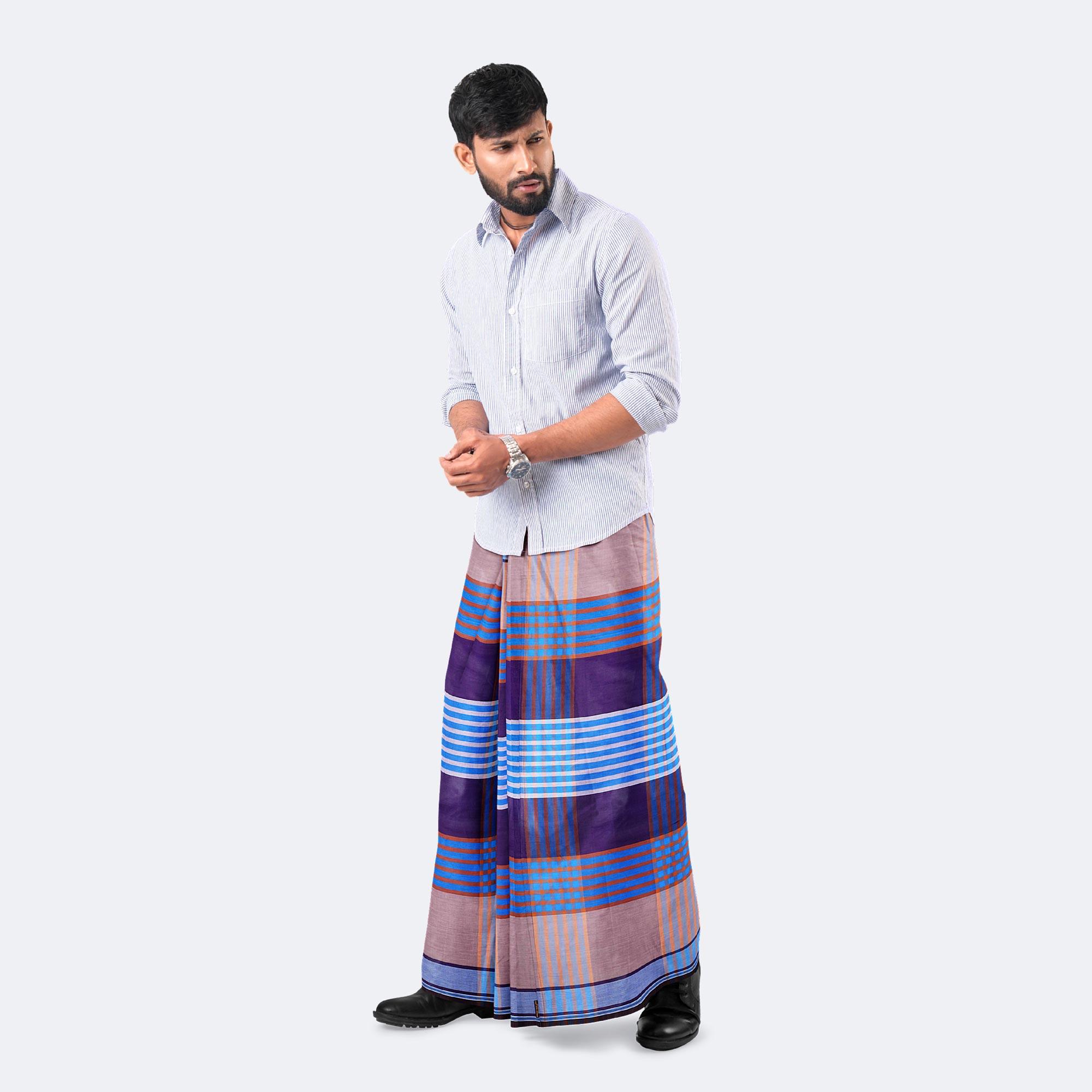 Men's Lungi Stripe & Check - 100% Cotton Breathable - Showkhin