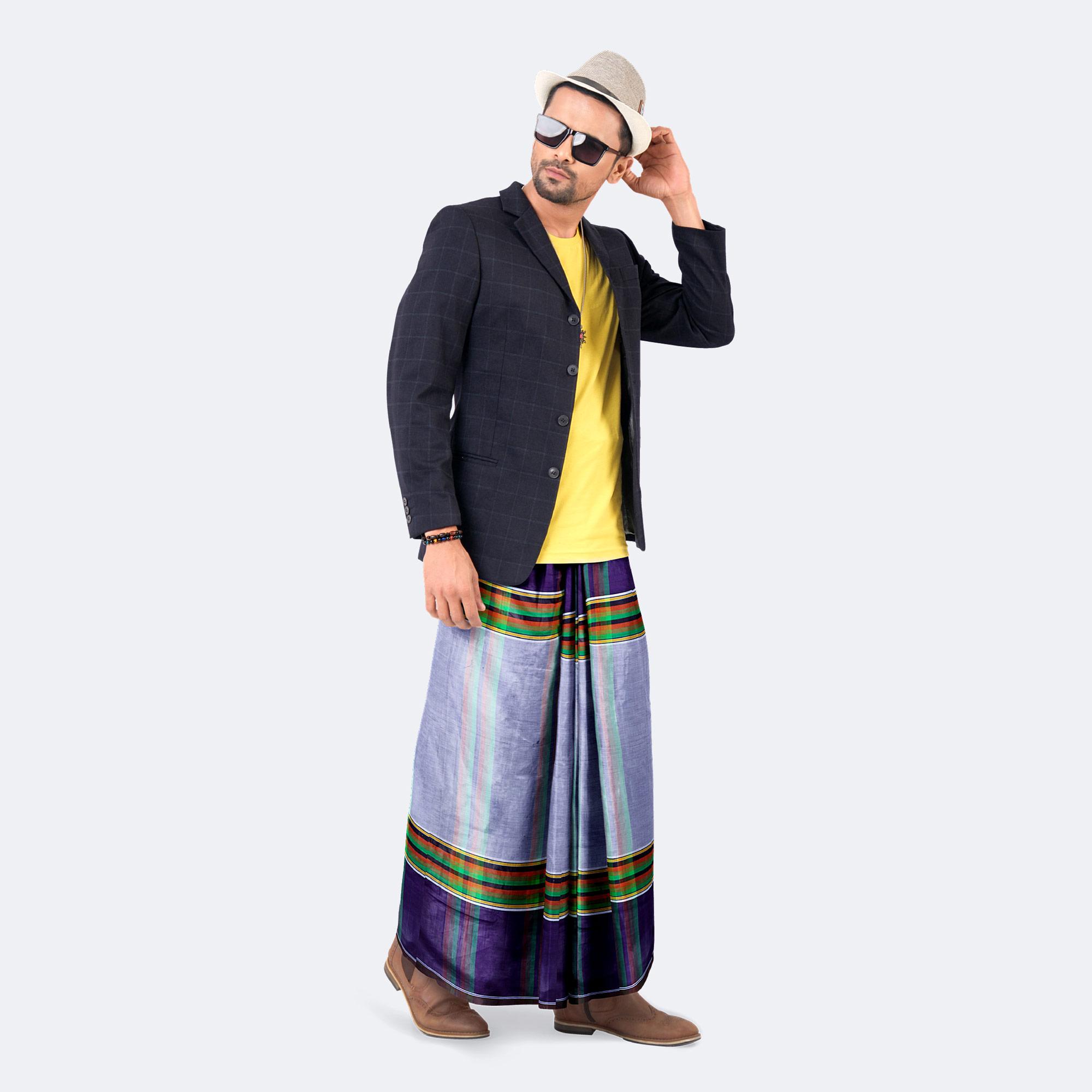 Men's Stripe Check Lungi - Aontorik