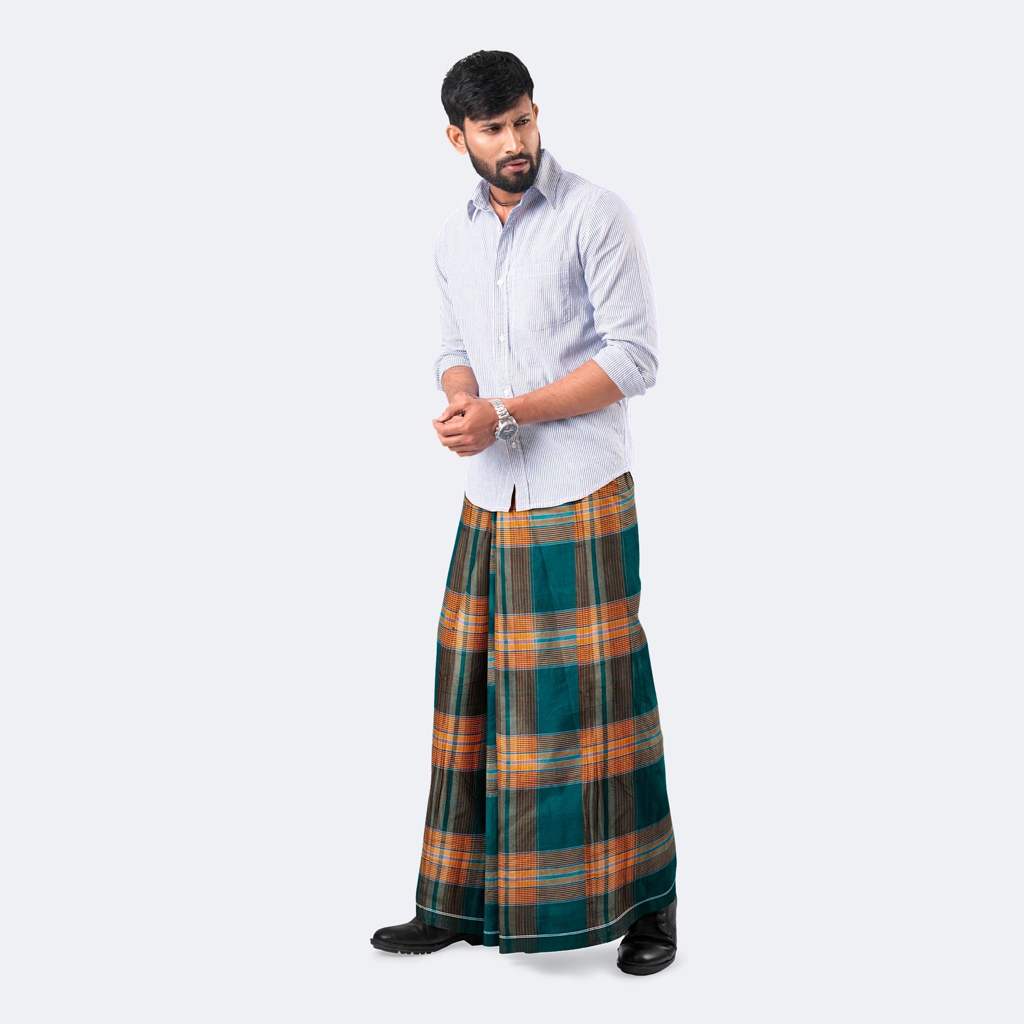 Blue & Brown Stitched Lungi - Ashirbad