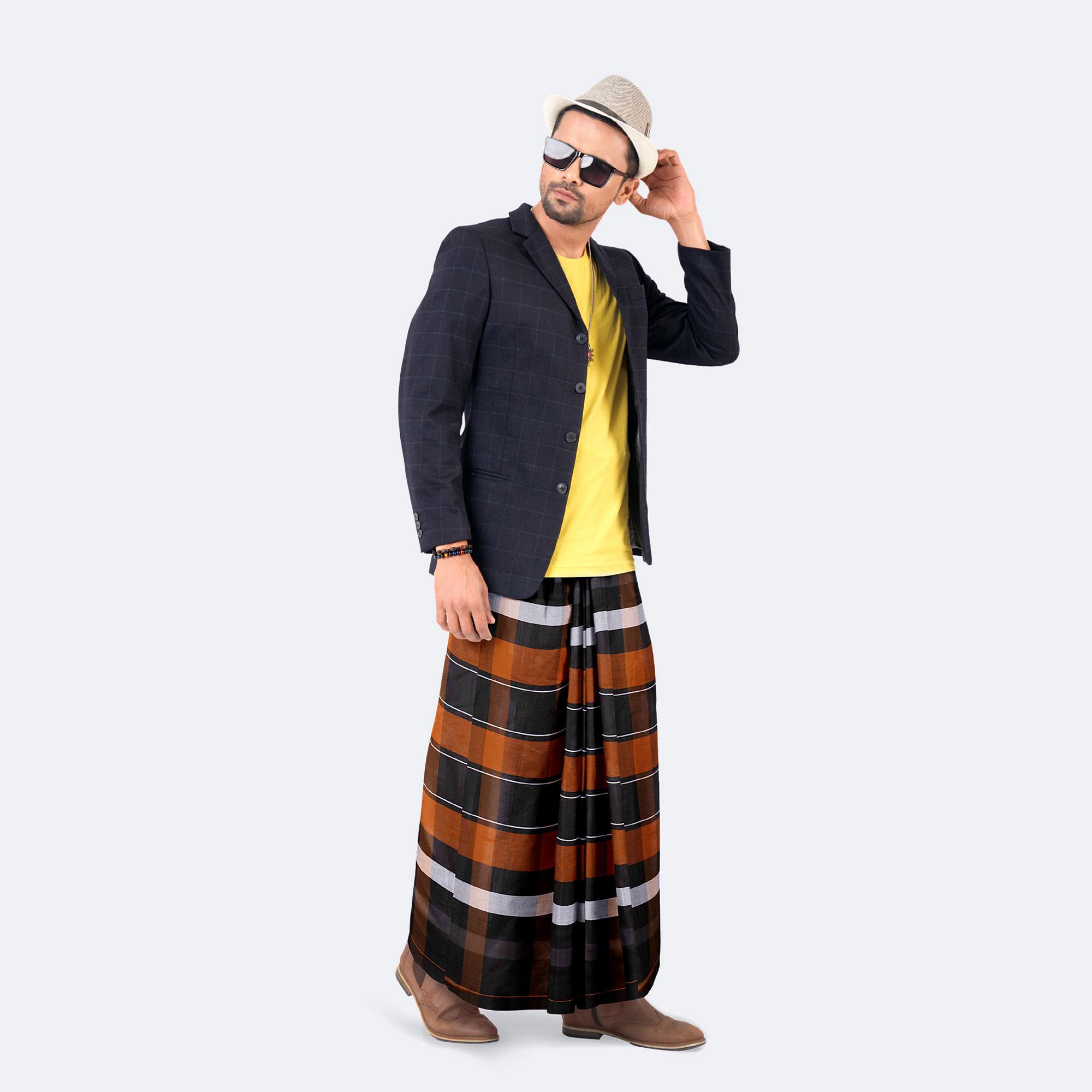 Rustic Brown & Classic Black 100% Cotton Lungi - Crown