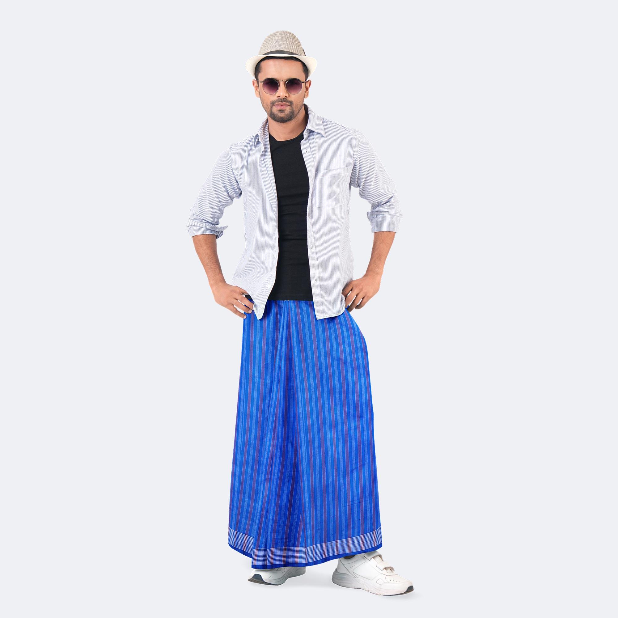 Blue check Stitched Lungi- High Choice