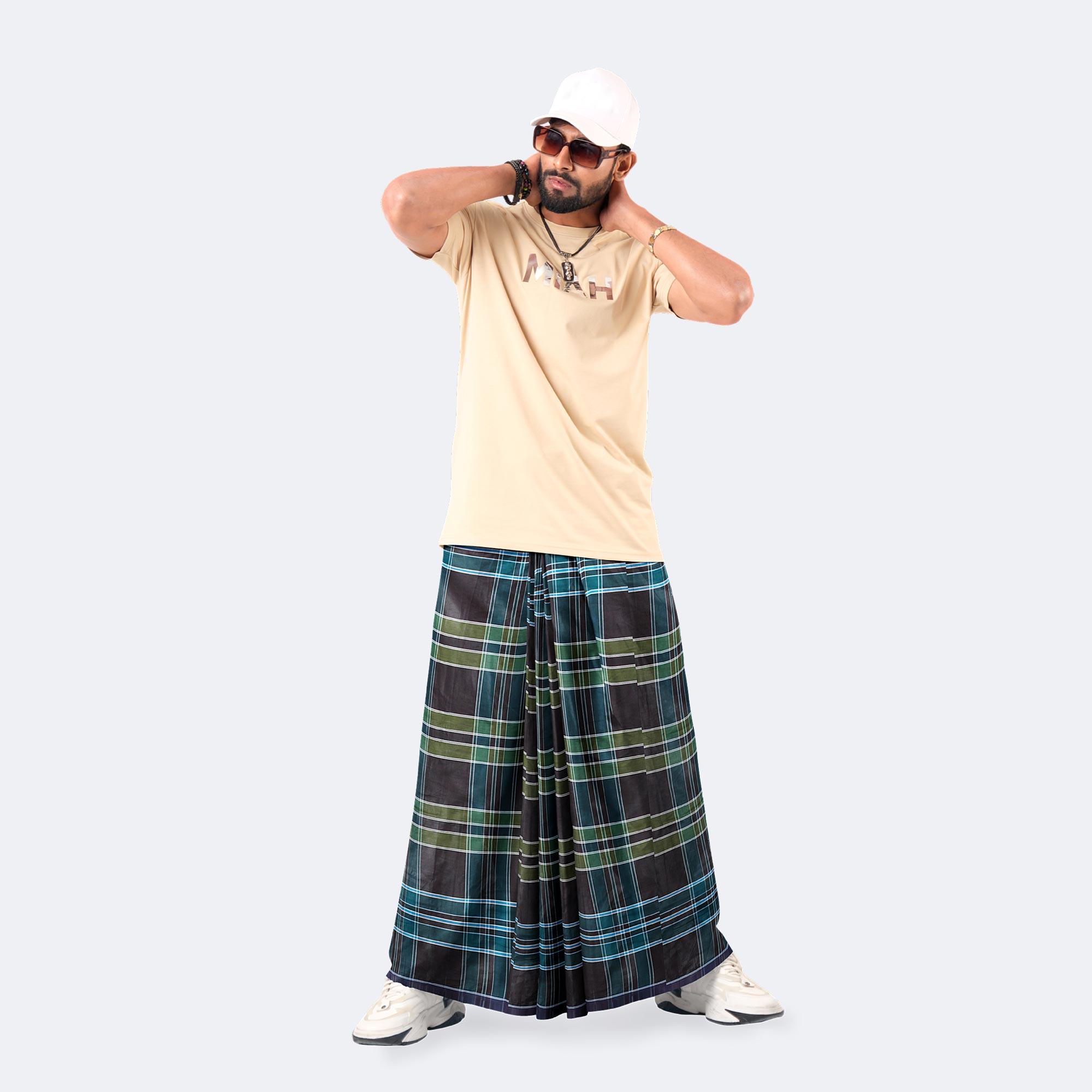 Men's Multicolor Cotton Stripe & Check Lungi - Shadhin