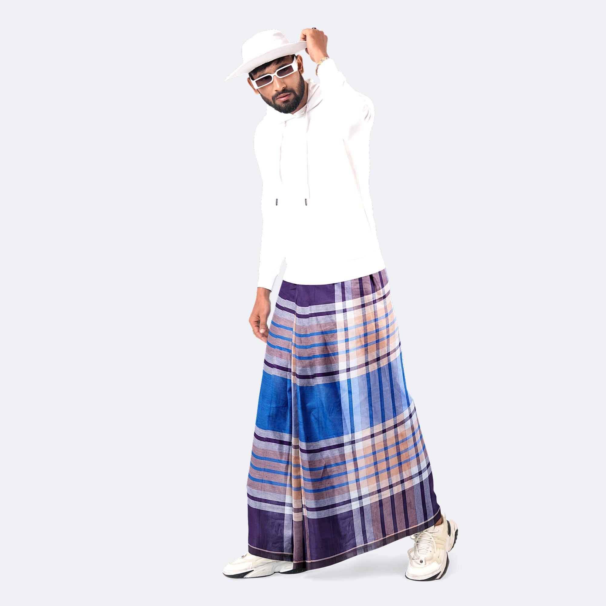 Men’s Checked Multicolor Cotton Lungi - Ullash