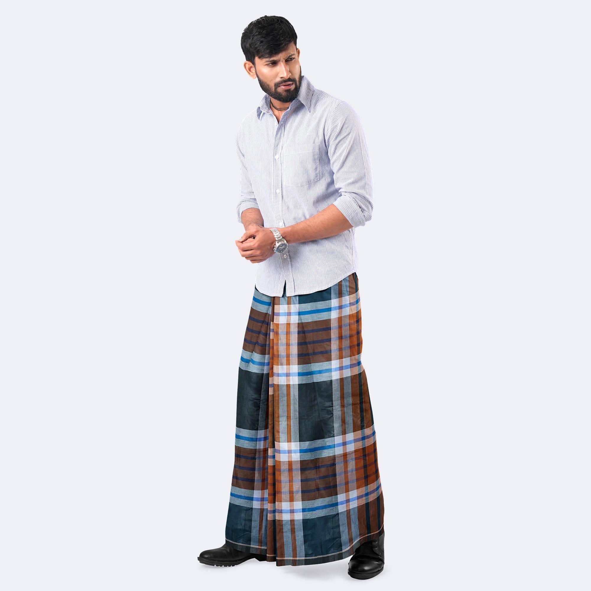 Men’s Checked Multicolor Cotton Lungi - Ullash