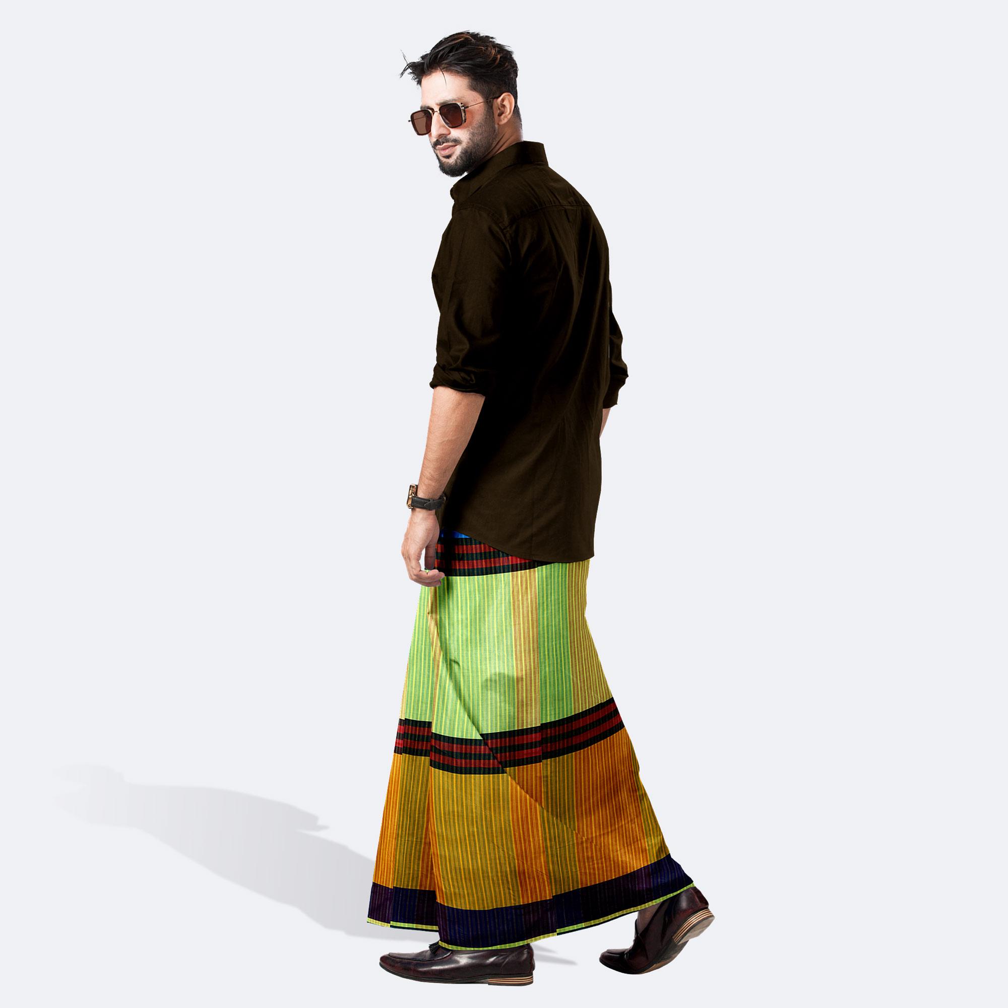 A man is wearing a Lungi