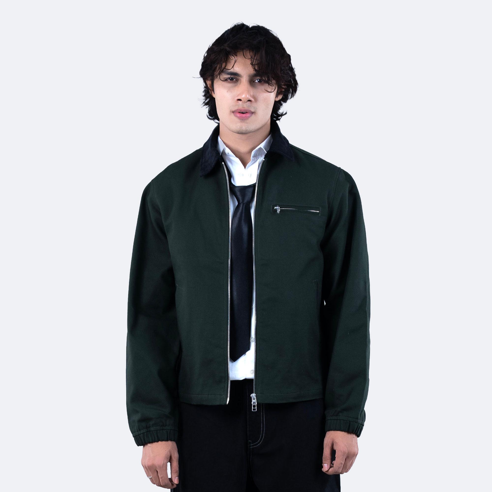 Contrast Collar Green Jacket