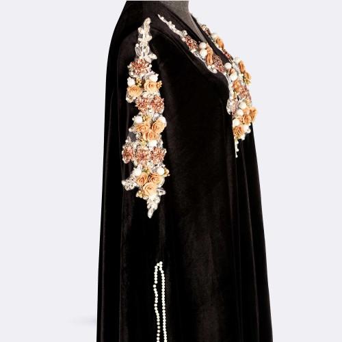 Floral Design Velvet Abaya