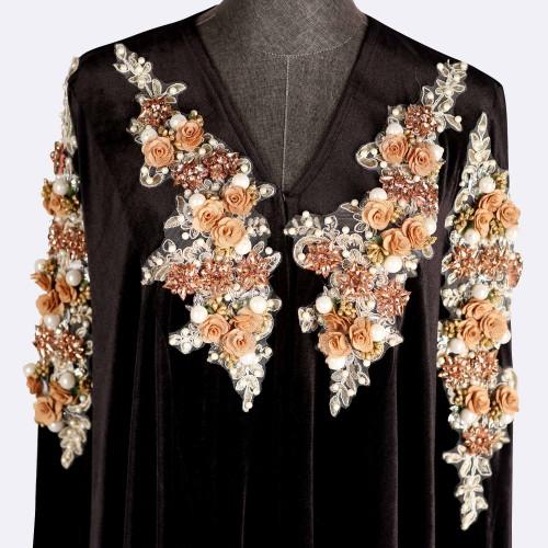 Floral Design Velvet Abaya
