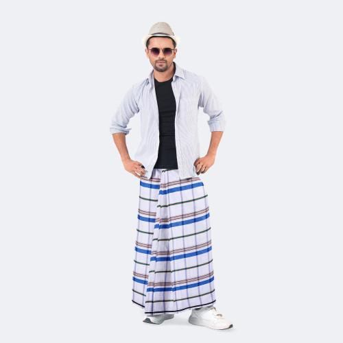 White & Blue Striped Lungi - Adorsho