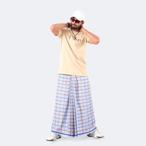 Pale coral Check Cotton Lungi