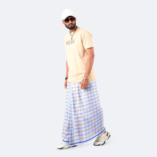 Pale coral Check Cotton Lungi