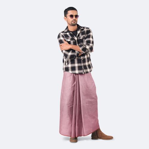 Flamingo Pink Color Cotton Lungi - Apurbo | MIAH