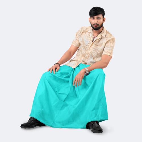 Turquoise Color Cotton Lungi - Apurbo । MIAH