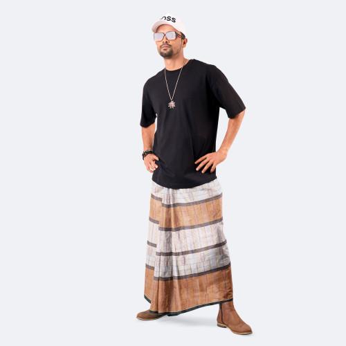 Off White & Muted Apricot Cotton Lungi - Beautiful