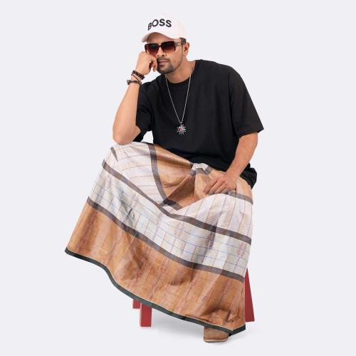 Off White & Muted Apricot Cotton Lungi - Beautiful