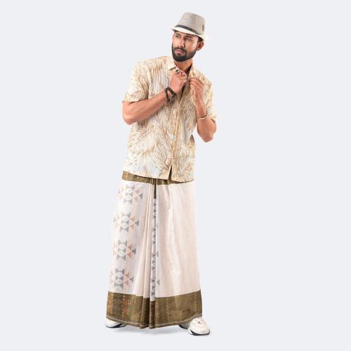 White Floral Touch Lungi - Bektitto
